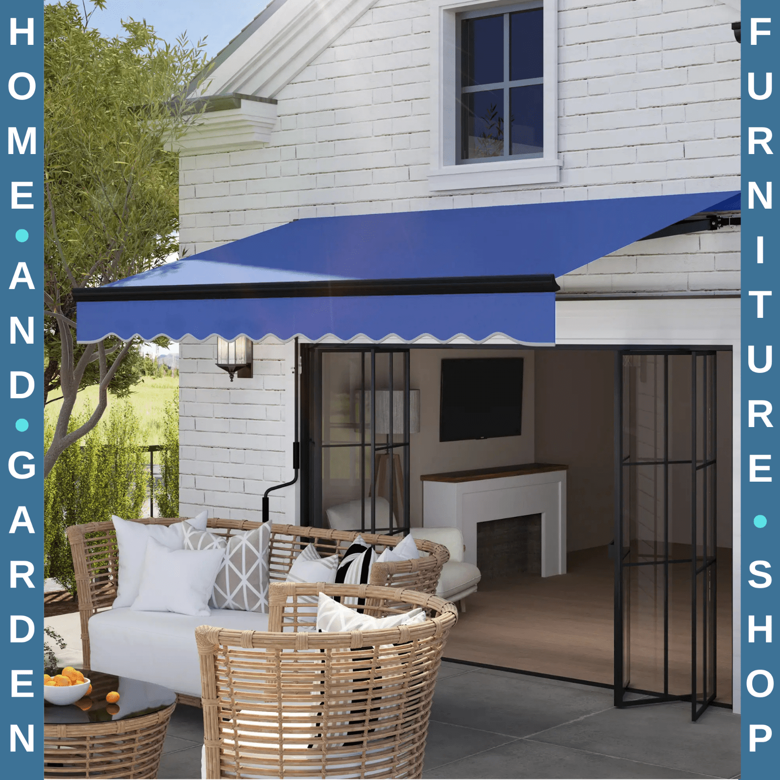 3x2.5m Electric Retractable Awning with LED Light Remote Aluminium Patio Canopy - Home and Garden Furniture Shop - rustic - furniture