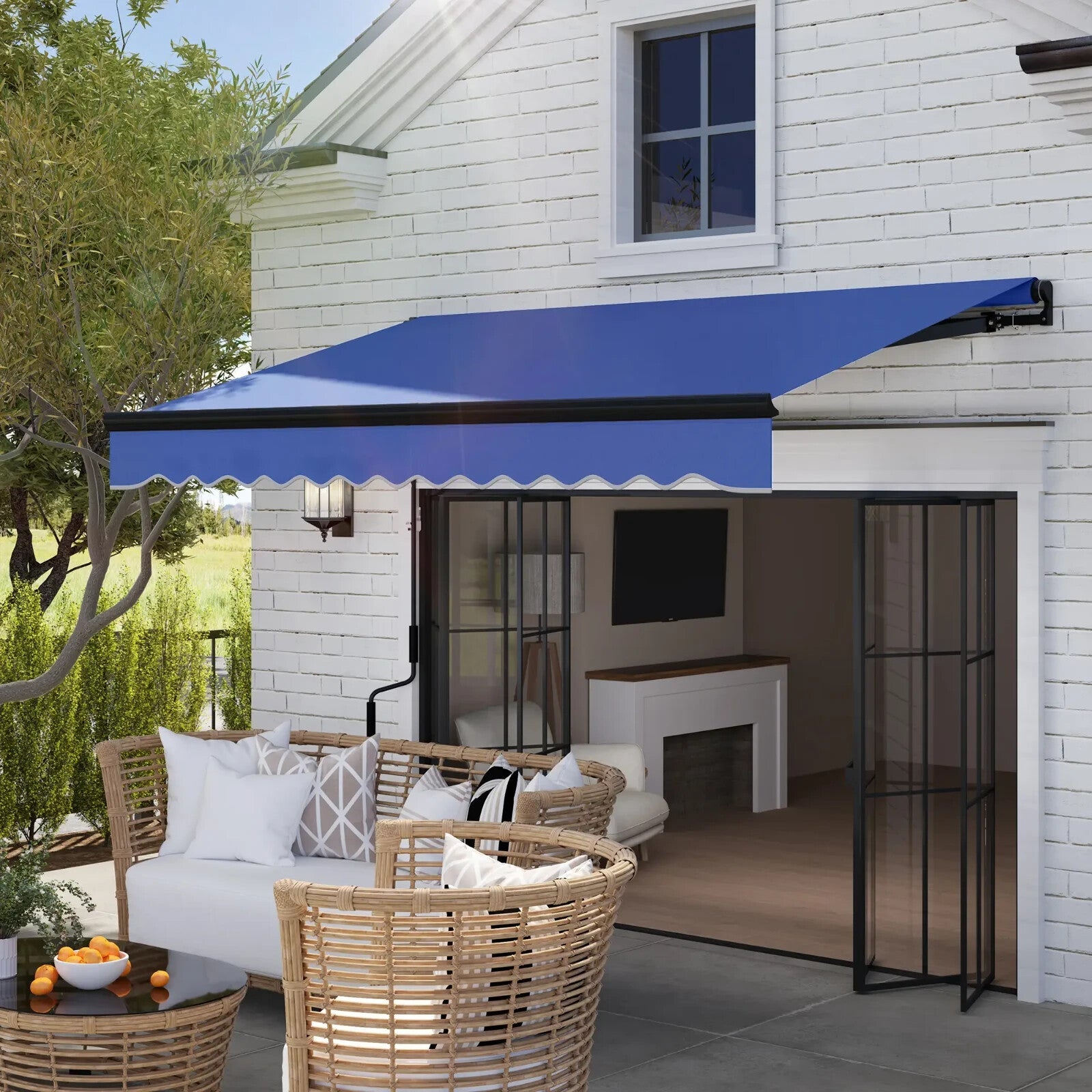 3x2.5m Electric Retractable Awning with LED Light Remote Aluminium Patio Canopy - Home and Garden Furniture Shop - rustic - furniture