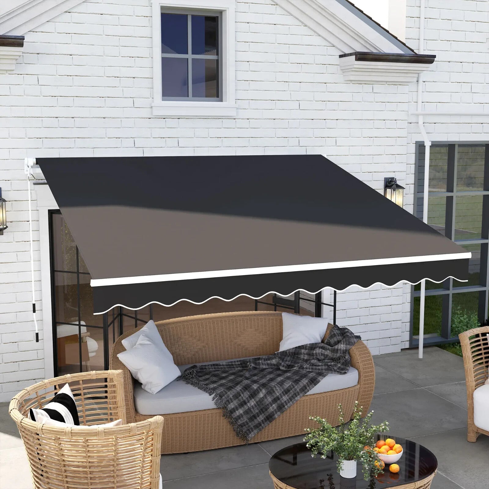 3x2.5m Manual Patio Awning Retractable Canopy with Crank Handle & Fittings Black - Home and Garden Furniture Shop - rustic - furniture