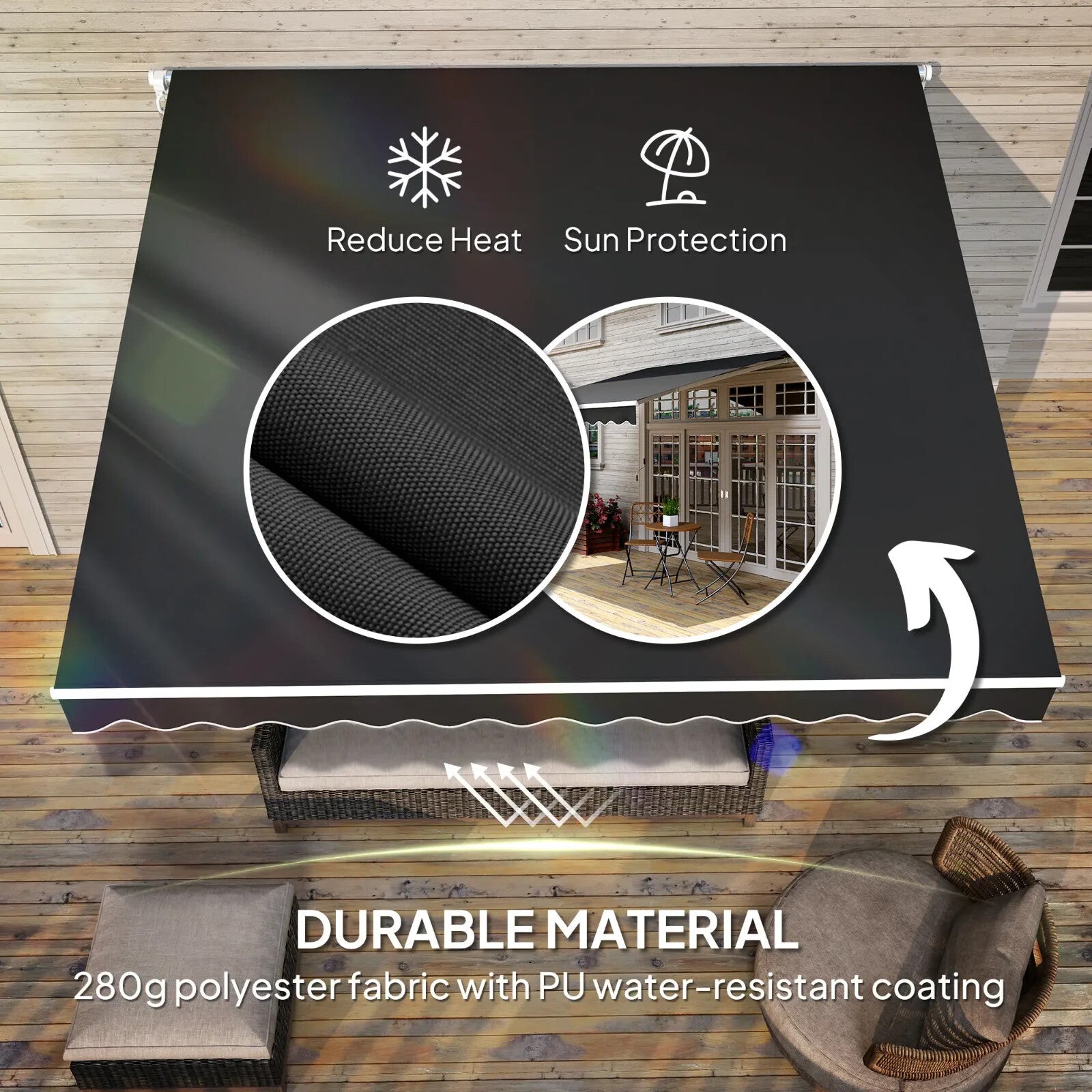 3x2.5m Manual Patio Awning Retractable Canopy with Crank Handle & Fittings Black - Home and Garden Furniture Shop - rustic - furniture