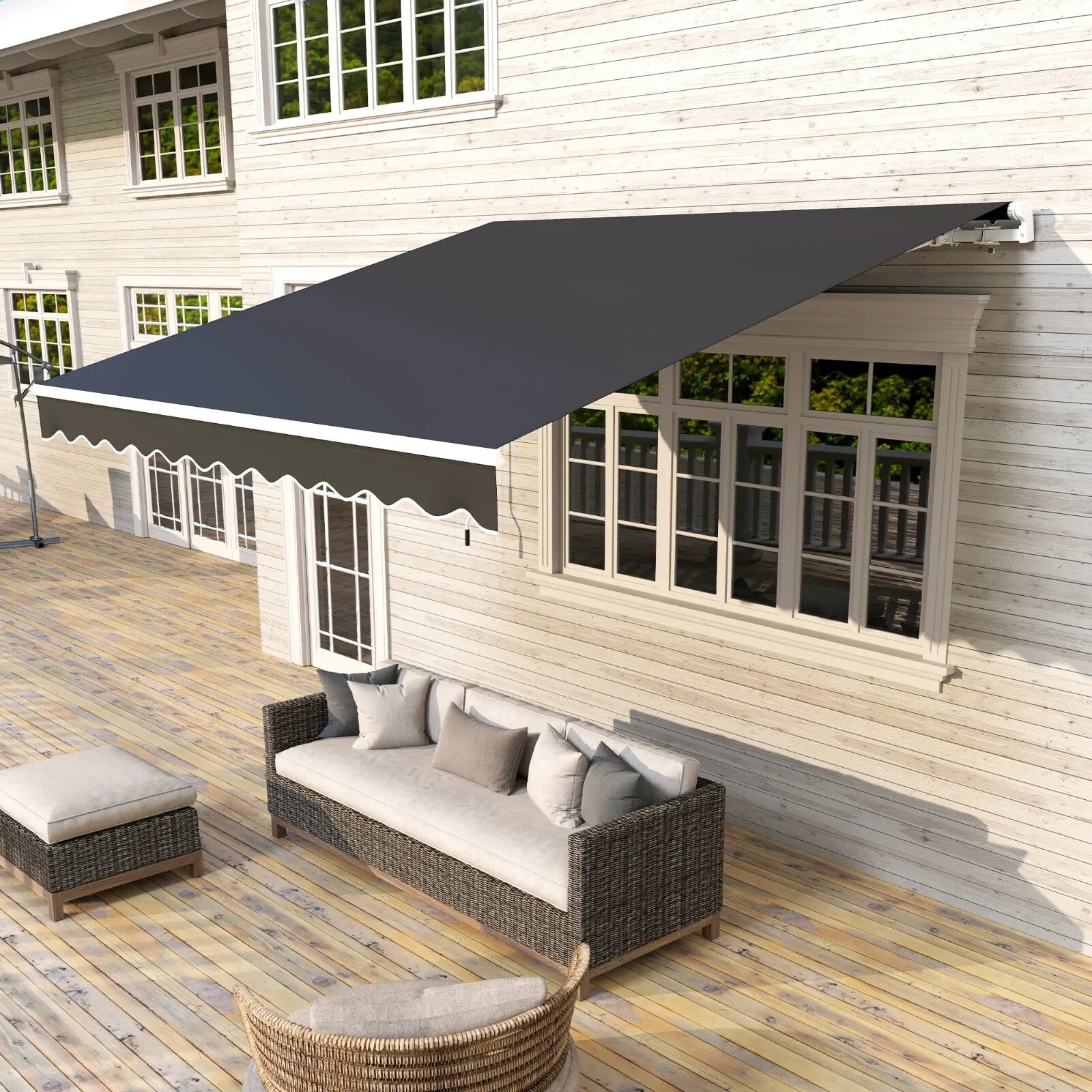 3x2.5m Manual Patio Awning Retractable Canopy with Crank Handle & Fittings Black - Home and Garden Furniture Shop - rustic - furniture