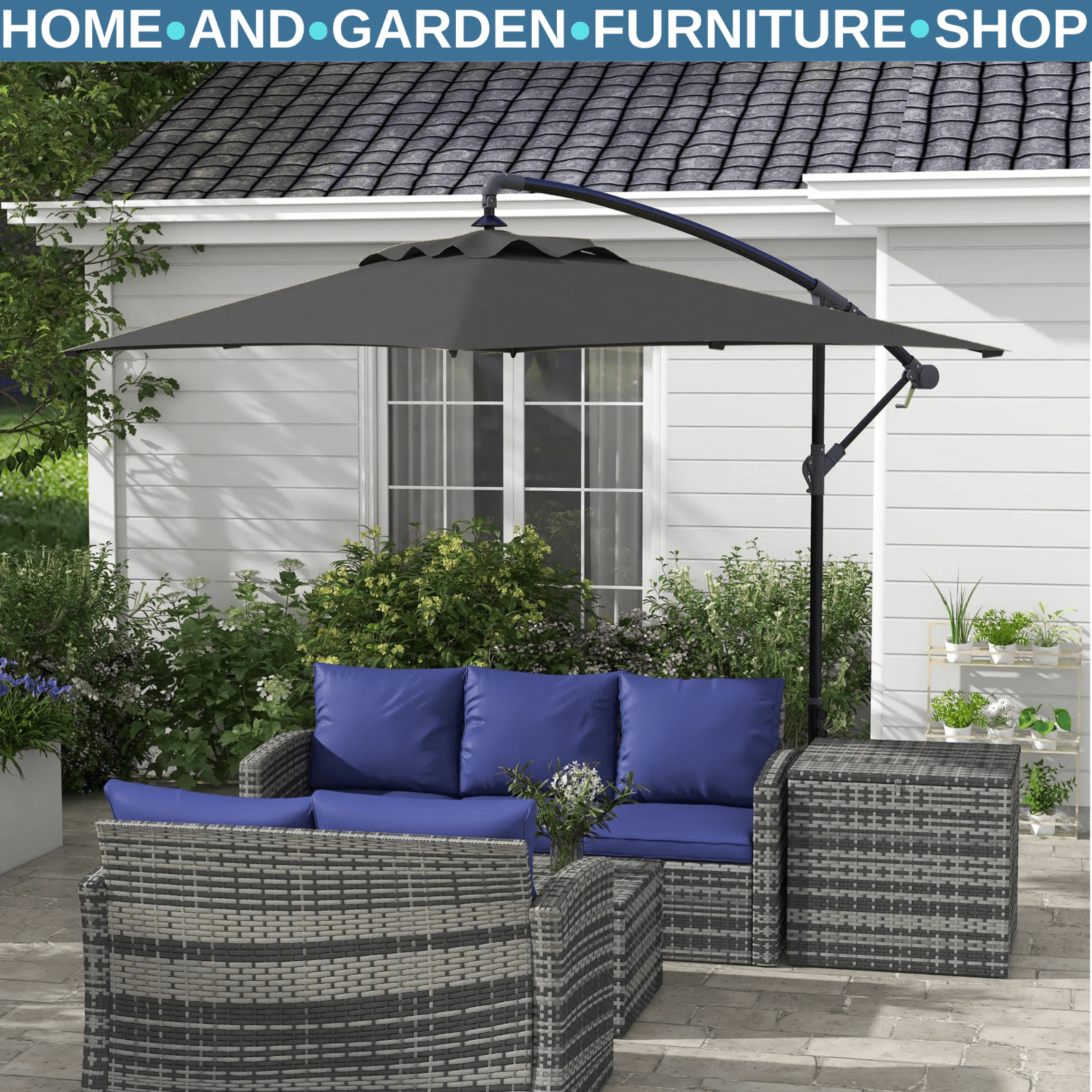 3x2m Cantilever Parasol w/ Crank Handle Cross Base Rectangular Hanging Umbrella - Home and Garden Furniture Shop - rustic - furniture