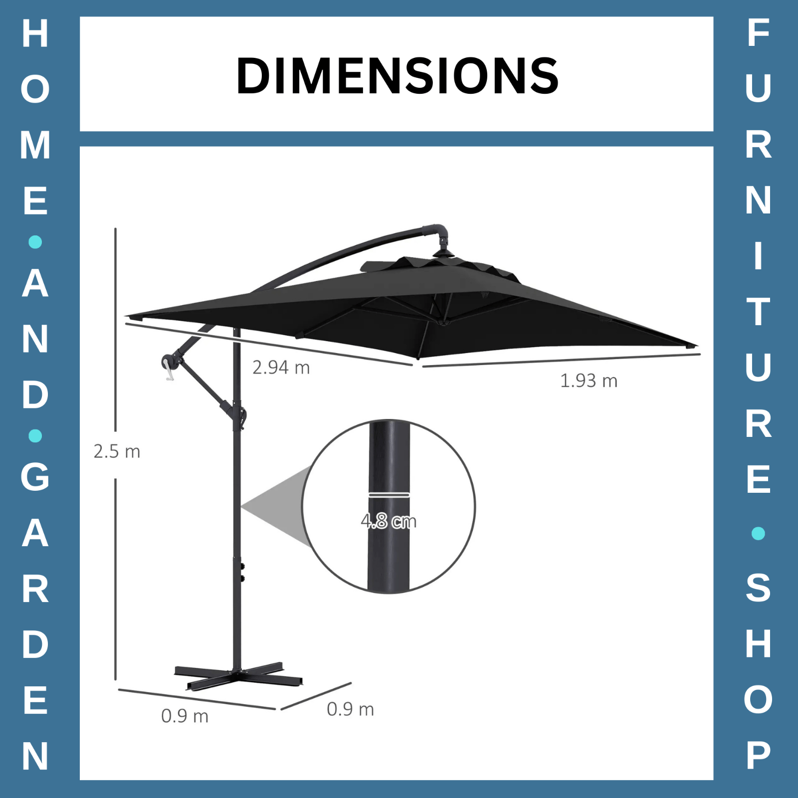 3x2m Cantilever Parasol w/ Crank Handle Cross Base Rectangular Hanging Umbrella - Home and Garden Furniture Shop - rustic - furniture