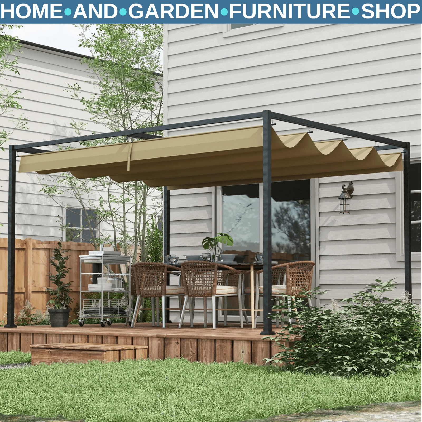 3x2m Metal Pergola Gazebo with Retractable Roof Garden Canopy for Patio Shelter - Home and Garden Furniture Shop - rustic - furniture