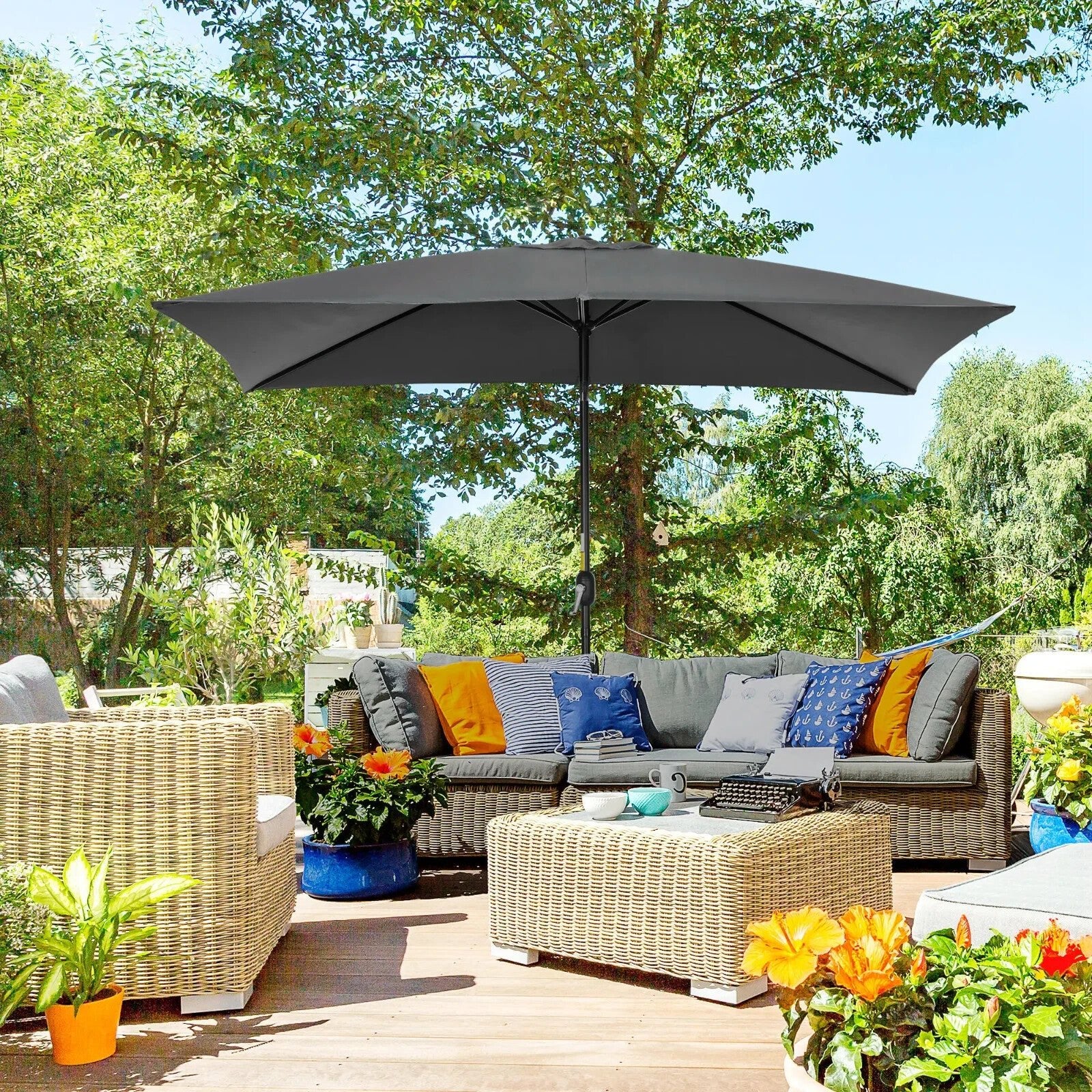 3x2m Rectangular Garden Parasol Patio Umbrella with Crank Tilt Aluminium Frame - Home and Garden Furniture Shop - rustic - furniture