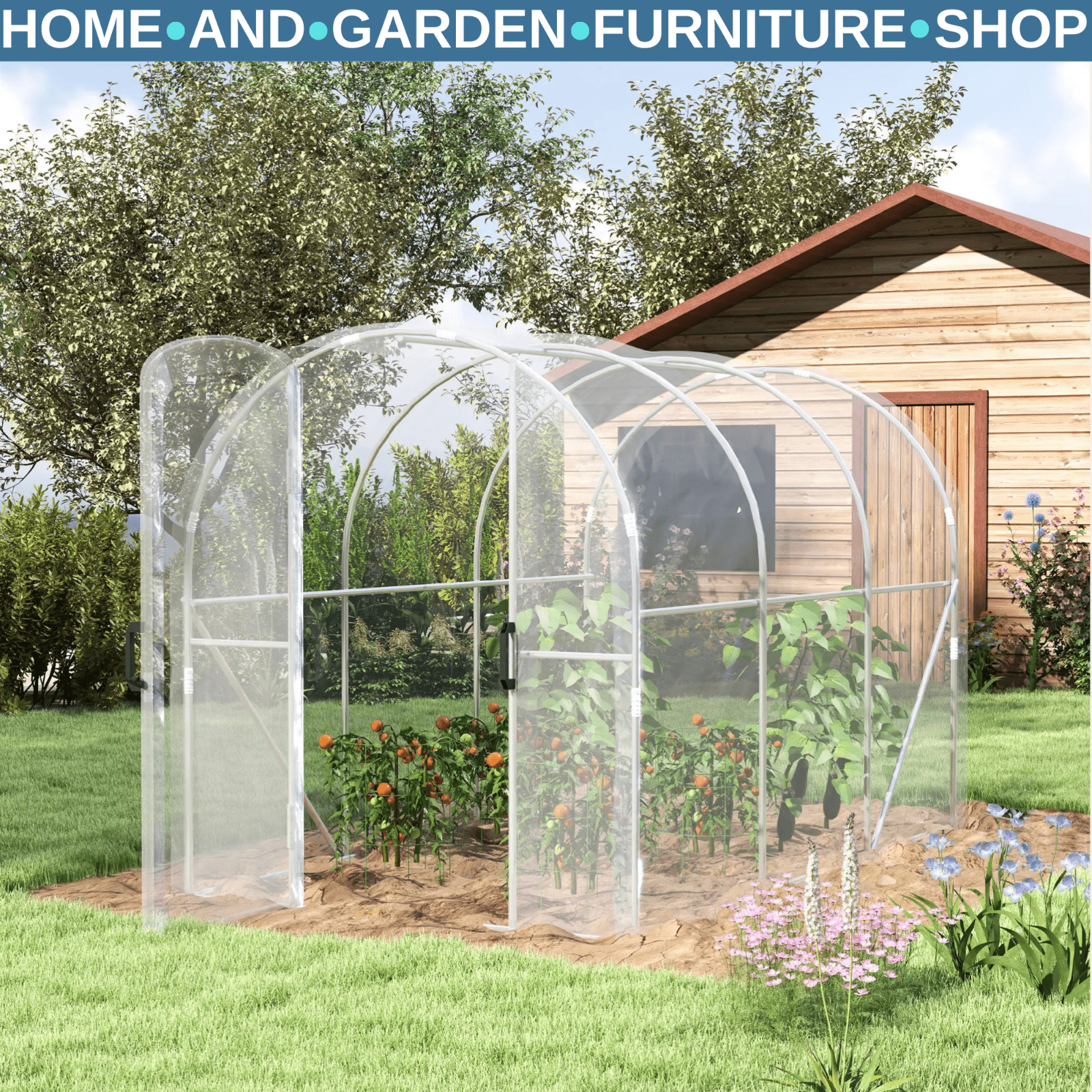 3x2x2m Walk In Polytunnel Greenhouse with PE Cover and Steel Frame Grow House - Home and Garden Furniture Shop - rustic - furniture