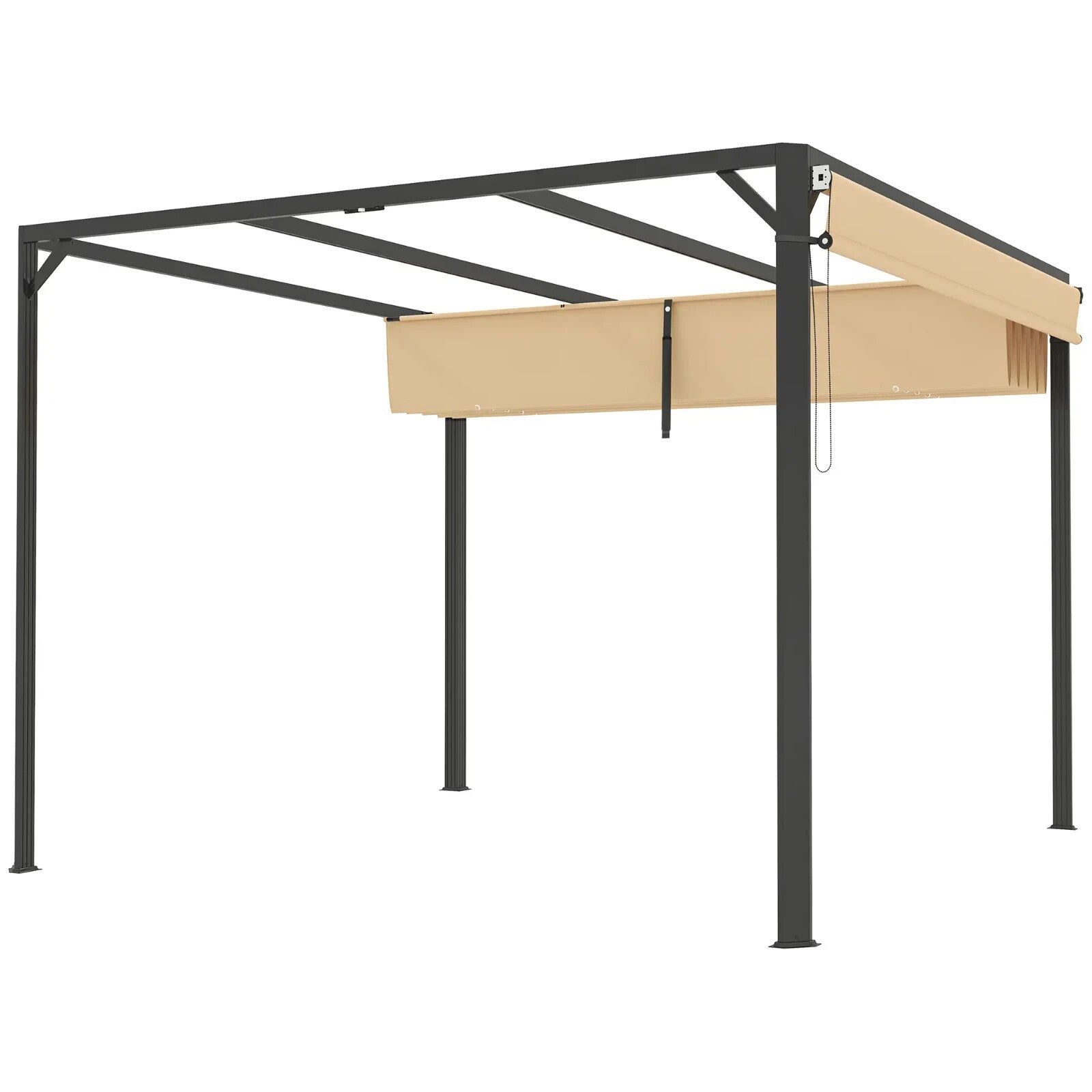 3x3 m Garden Pergola with Retractable Roof Canopy & Roller Shade Aluminium Frame - Home and Garden Furniture Shop - rustic - furniture