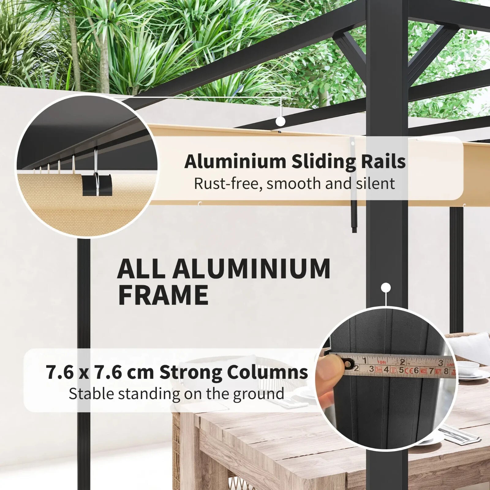 3x3 m Garden Pergola with Retractable Roof Canopy & Roller Shade Aluminium Frame - Home and Garden Furniture Shop - rustic - furniture