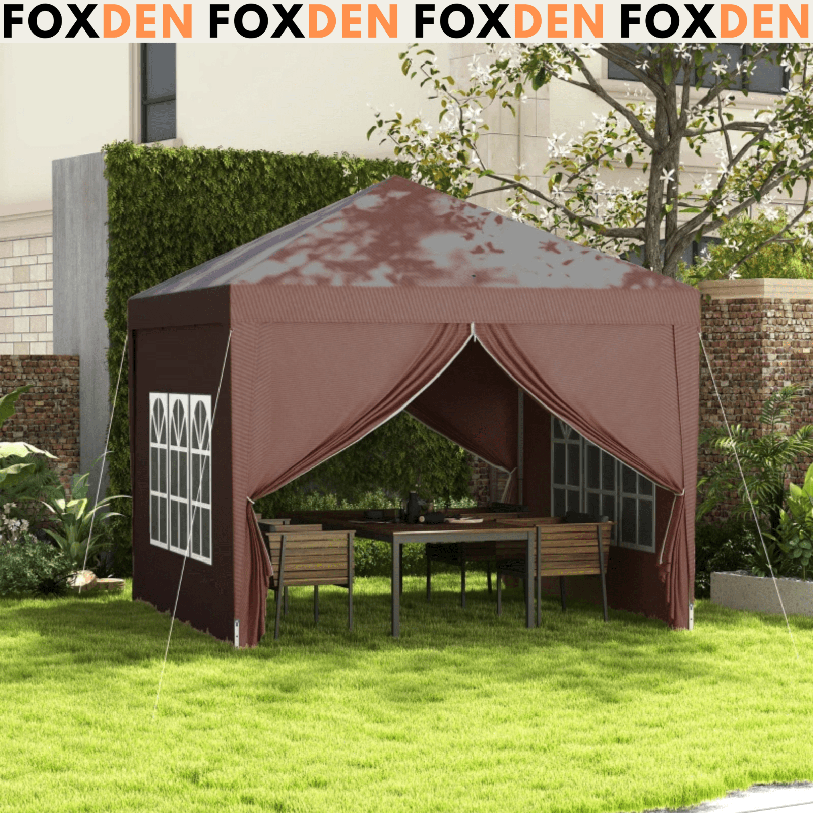 3x3 m Pop Up Garden Gazebo with Sides Party Tent Canopy Marquee Hot Tub Roof Bag - Home and Garden Furniture Shop - rustic - furniture