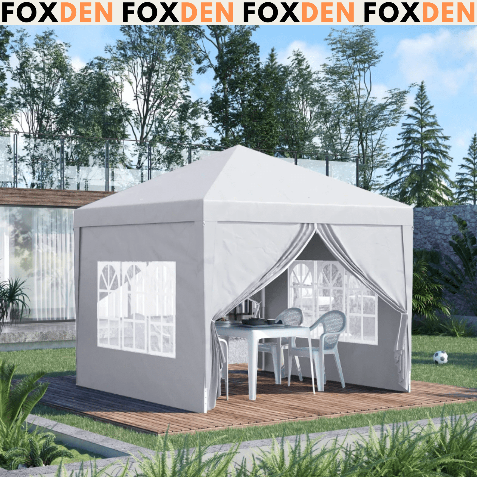 3x3 m Pop Up Garden Gazebo with Sides Party Tent Canopy Marquee Hot Tub Roof Bag - Home and Garden Furniture Shop - rustic - furniture