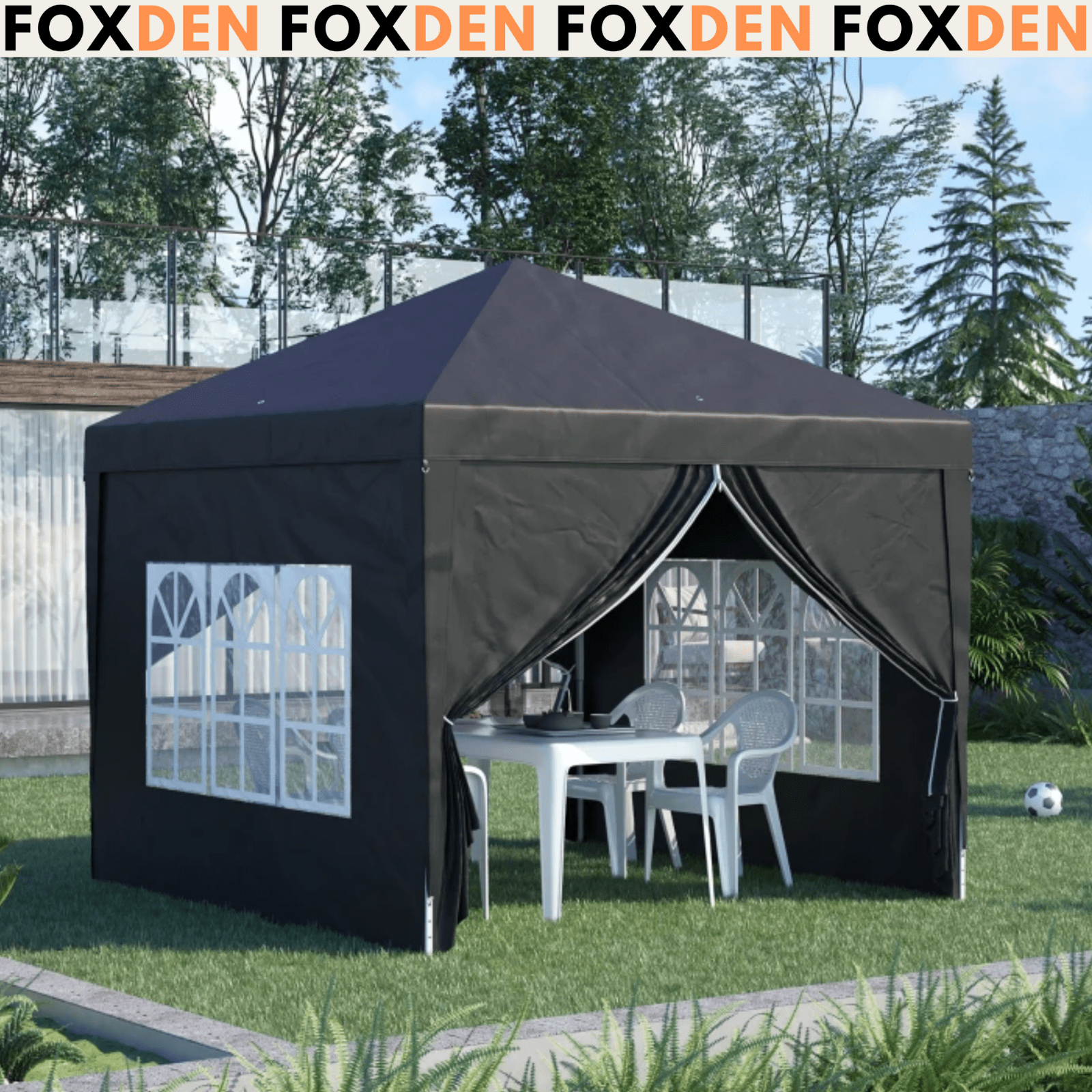 3x3 m Pop Up Garden Gazebo with Sides Party Tent Canopy Marquee Hot Tub Roof Bag - Home and Garden Furniture Shop - rustic - furniture