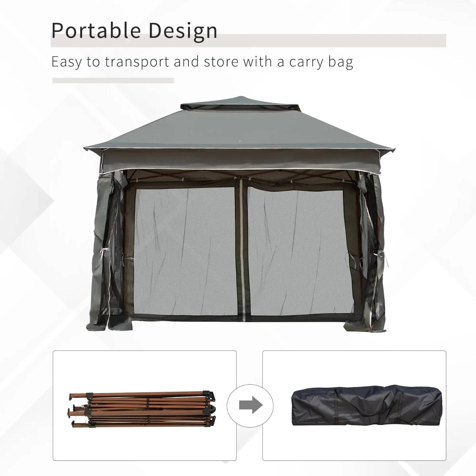 3x3 m Pop Up Gazebo w/ Netting Carry Bag Double Roof Garden Tent Outdoor Shelter - Home and Garden Furniture Shop - rustic - furniture