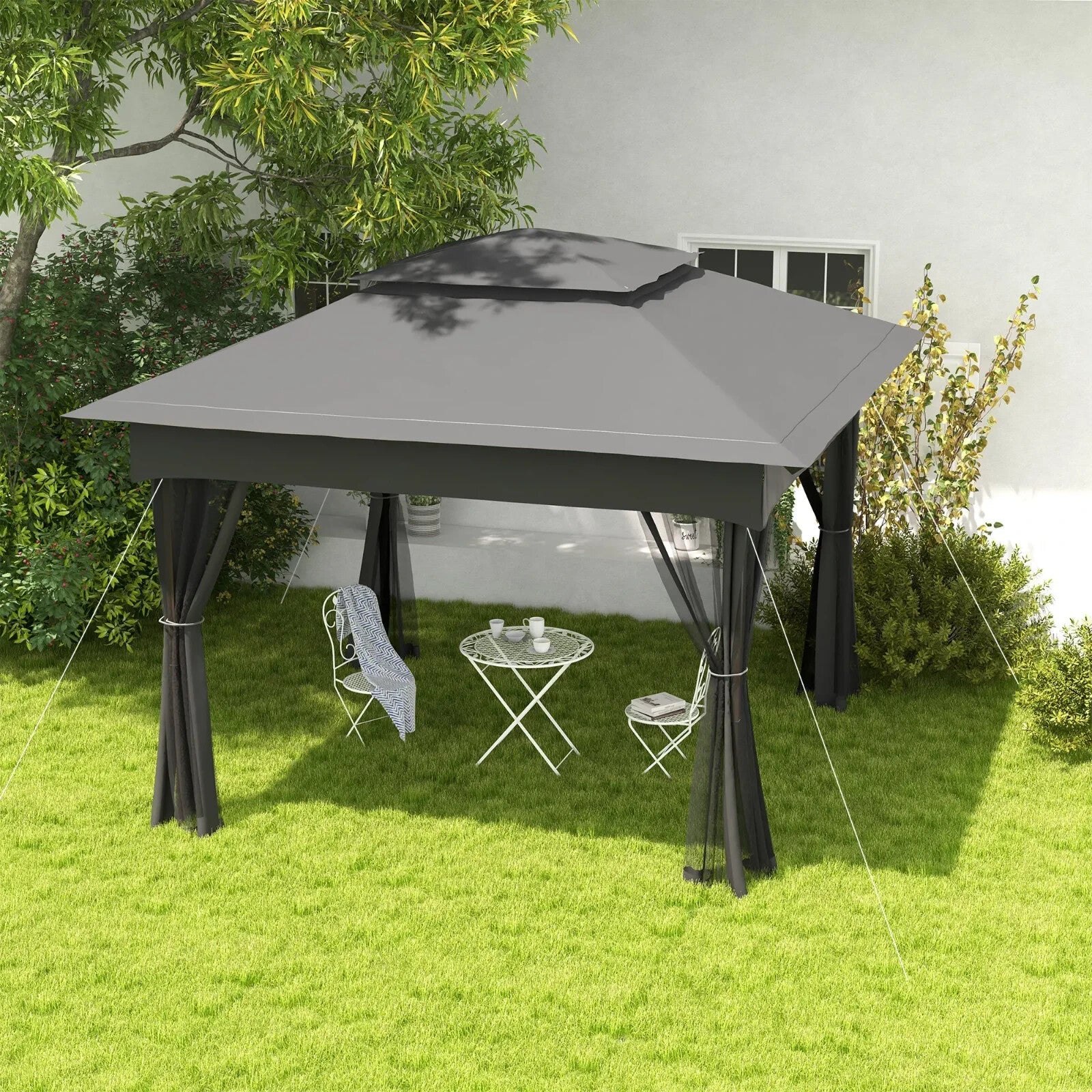 3x3 m Pop Up Gazebo w/ Netting Carry Bag Double Roof Garden Tent Outdoor Shelter - Home and Garden Furniture Shop - rustic - furniture