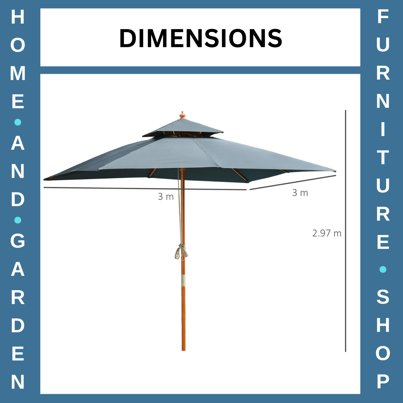 3x3 m Wooden Square Garden Parasol Umbrella Canopy for Patio Sunshade Shelter - Home and Garden Furniture Shop - rustic - furniture