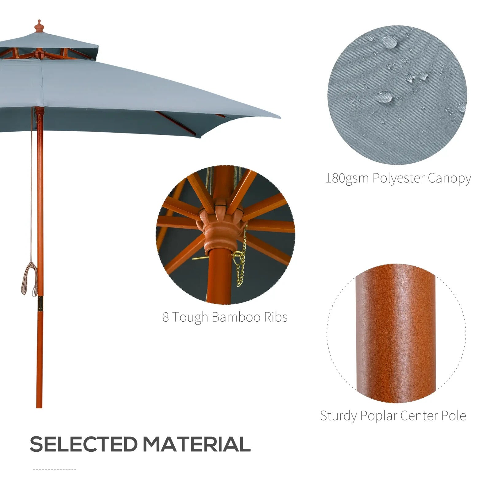 3x3 m Wooden Square Garden Parasol Umbrella Canopy for Patio Sunshade Shelter - Home and Garden Furniture Shop - rustic - furniture