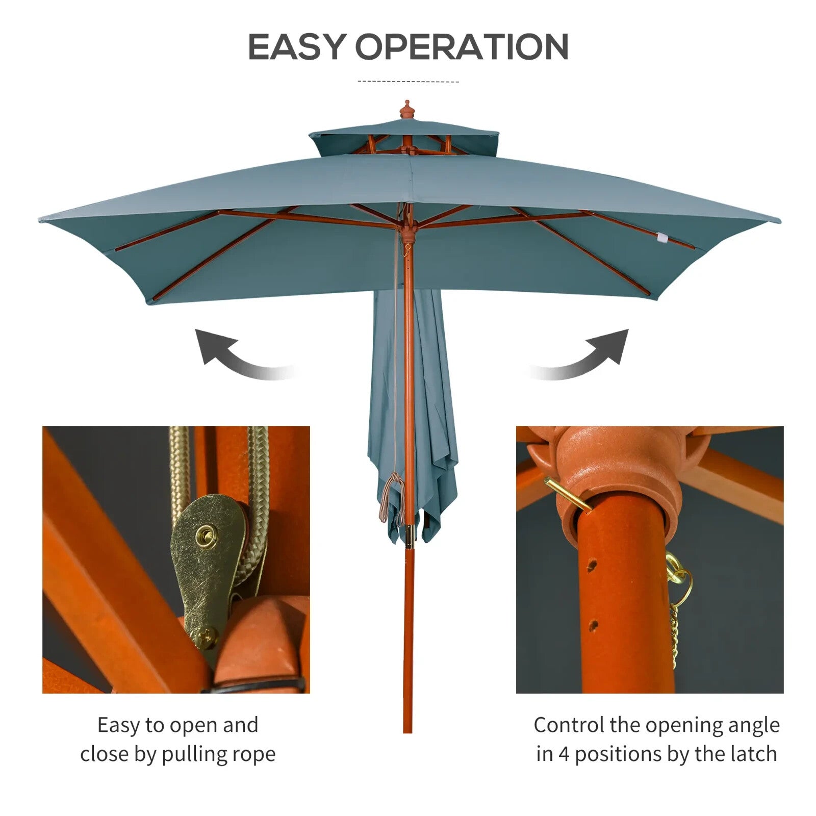 3x3 m Wooden Square Garden Parasol Umbrella Canopy for Patio Sunshade Shelter - Home and Garden Furniture Shop - rustic - furniture
