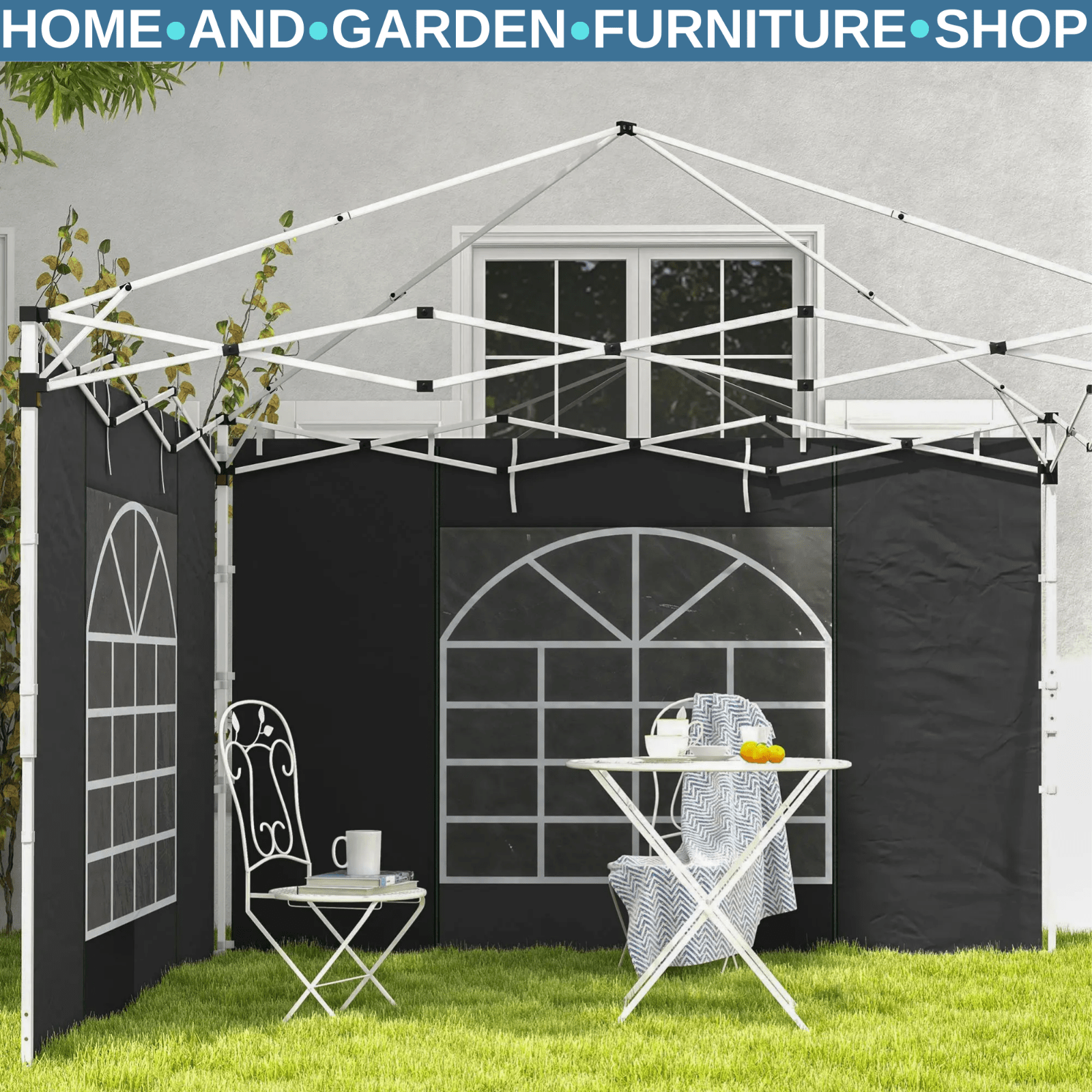 3x3m 3x6m Pop Up Gazebo Side Panels Replacement 2 Pack Black Replacement Walls - Home and Garden Furniture Shop - rustic - furniture
