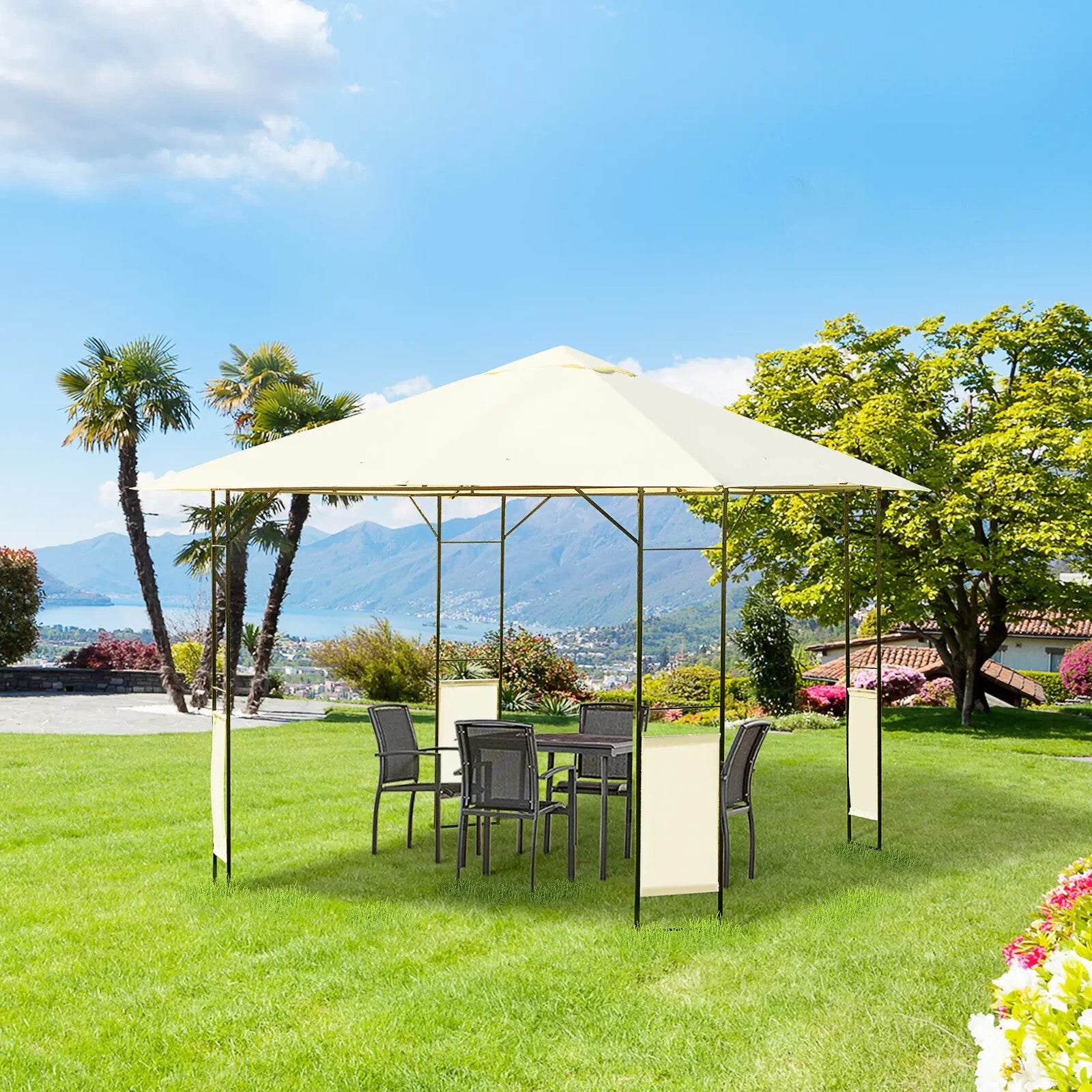 3x3m Garden Gazebo Party Tent Outdoor Pavilion with Canopy Awning Shelter White - Home and Garden Furniture Shop - rustic - furniture