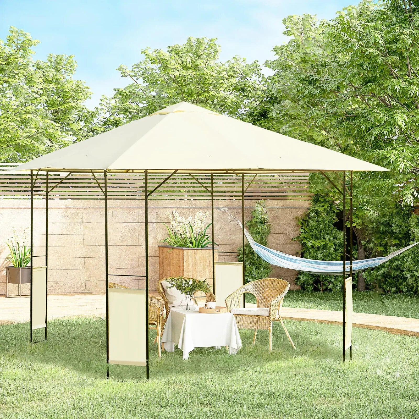 3x3m Garden Gazebo Party Tent Outdoor Pavilion with Canopy Awning Shelter White - Home and Garden Furniture Shop - rustic - furniture