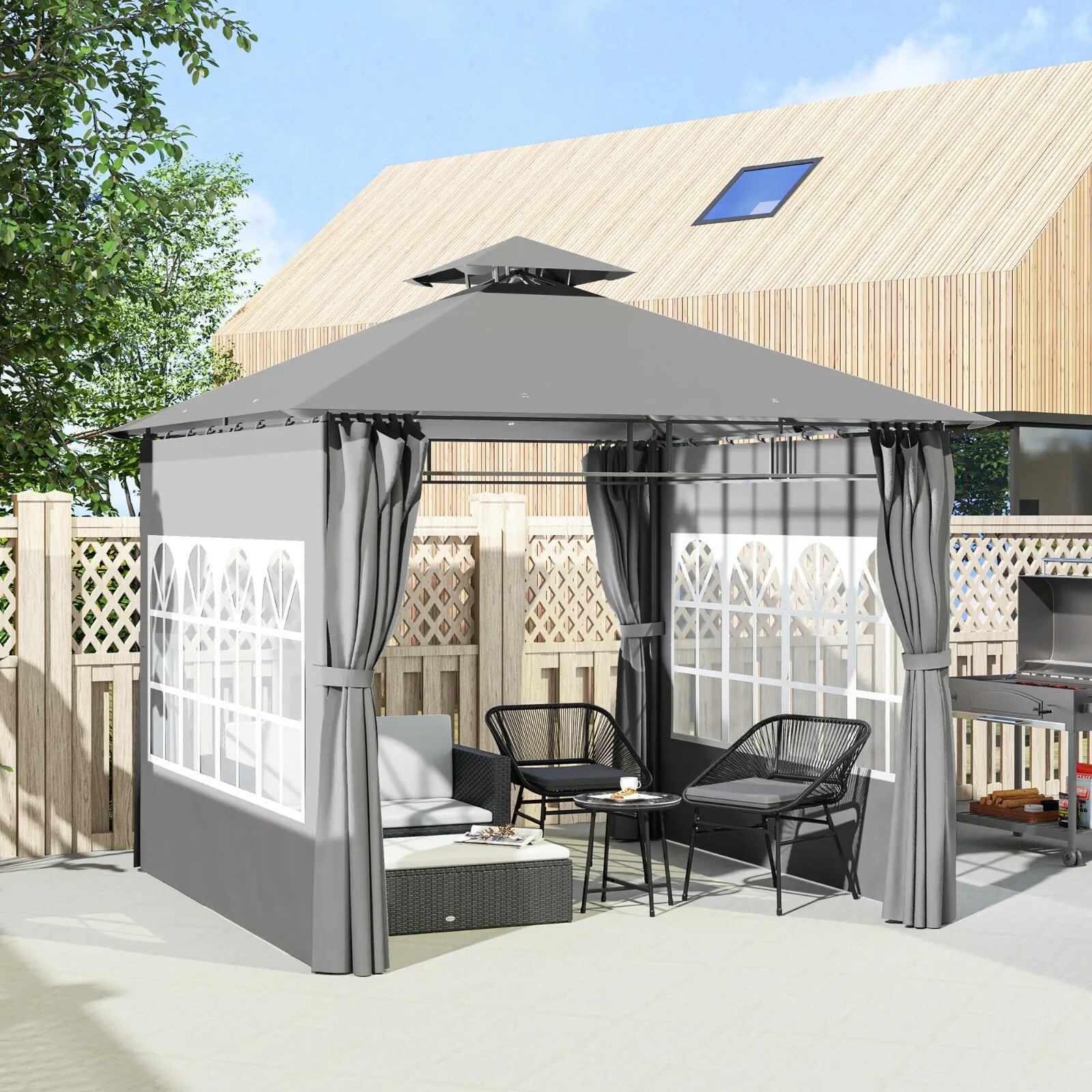 3x3m Metal Garden Gazebo with Double Roof Removable Sidewalls and Church Windows - Home and Garden Furniture Shop - rustic - furniture