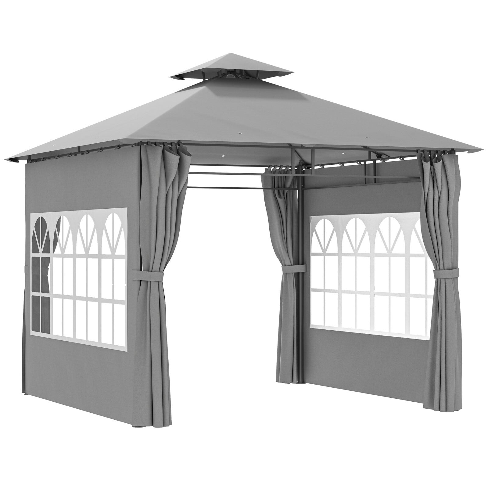 3x3m Metal Garden Gazebo with Double Roof Removable Sidewalls and Church Windows - Home and Garden Furniture Shop - rustic - furniture