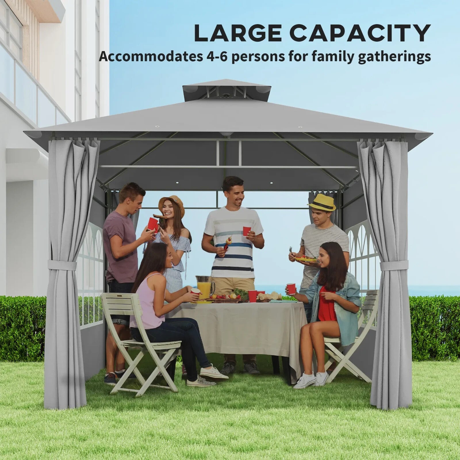 3x3m Metal Garden Gazebo with Double Roof Removable Sidewalls and Church Windows - Home and Garden Furniture Shop - rustic - furniture