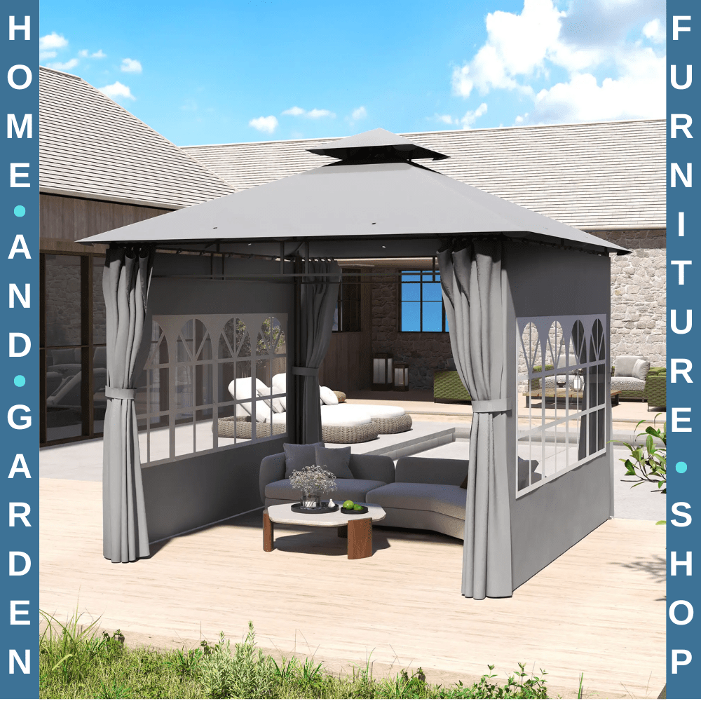 3x3m Metal Garden Gazebo with Double Roof Removable Sidewalls and Church Windows - Home and Garden Furniture Shop - rustic - furniture