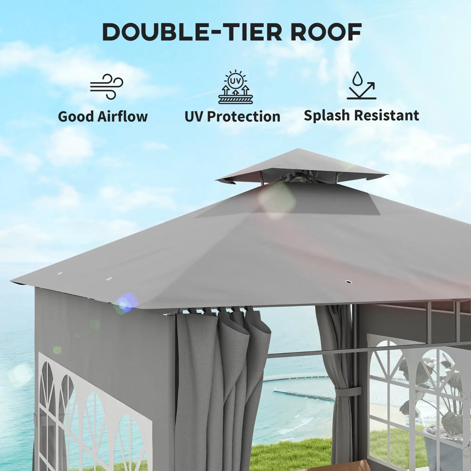 3x3m Metal Garden Gazebo with Double Roof Removable Sidewalls and Church Windows - Home and Garden Furniture Shop - rustic - furniture