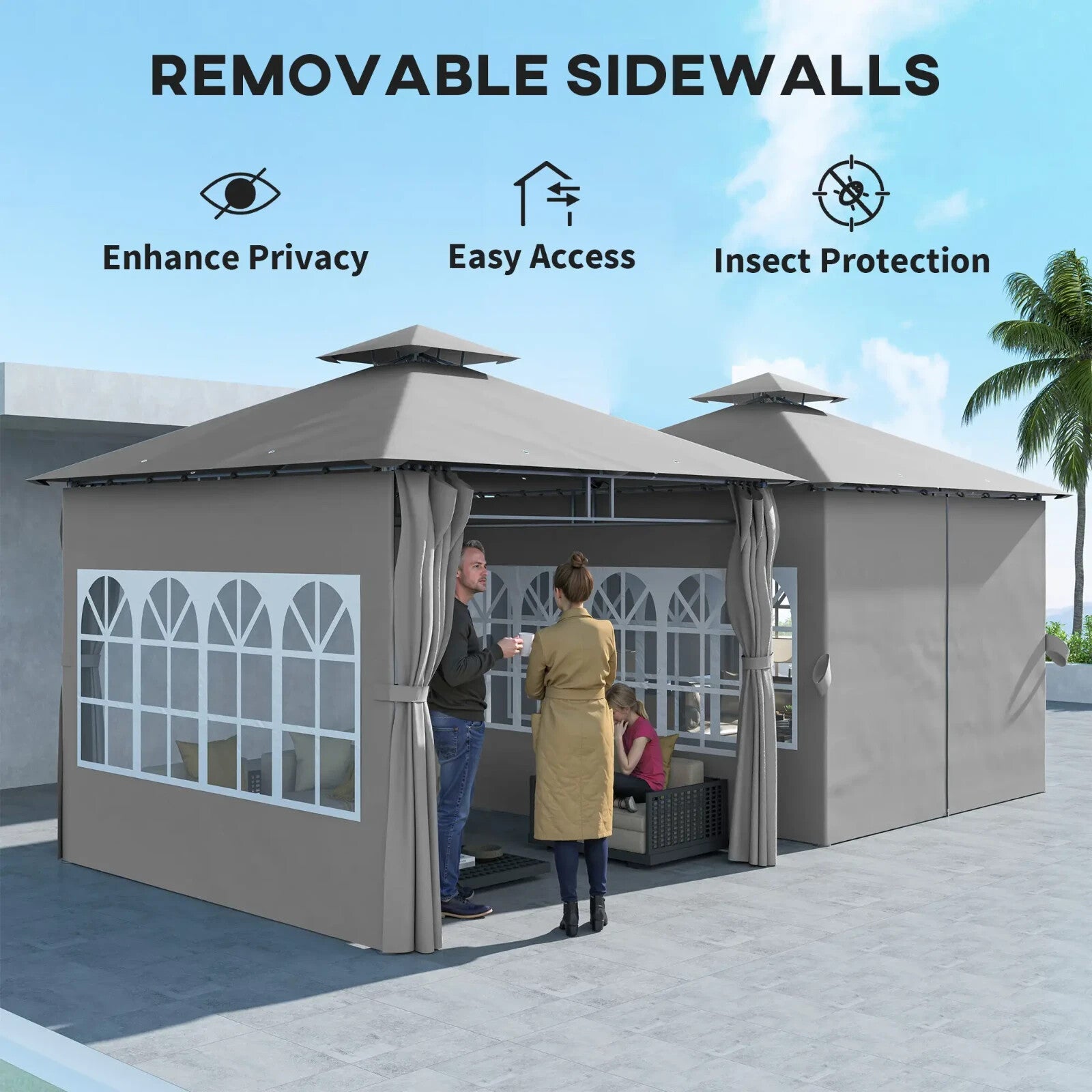 3x3m Metal Garden Gazebo with Double Roof Removable Sidewalls and Church Windows - Home and Garden Furniture Shop - rustic - furniture