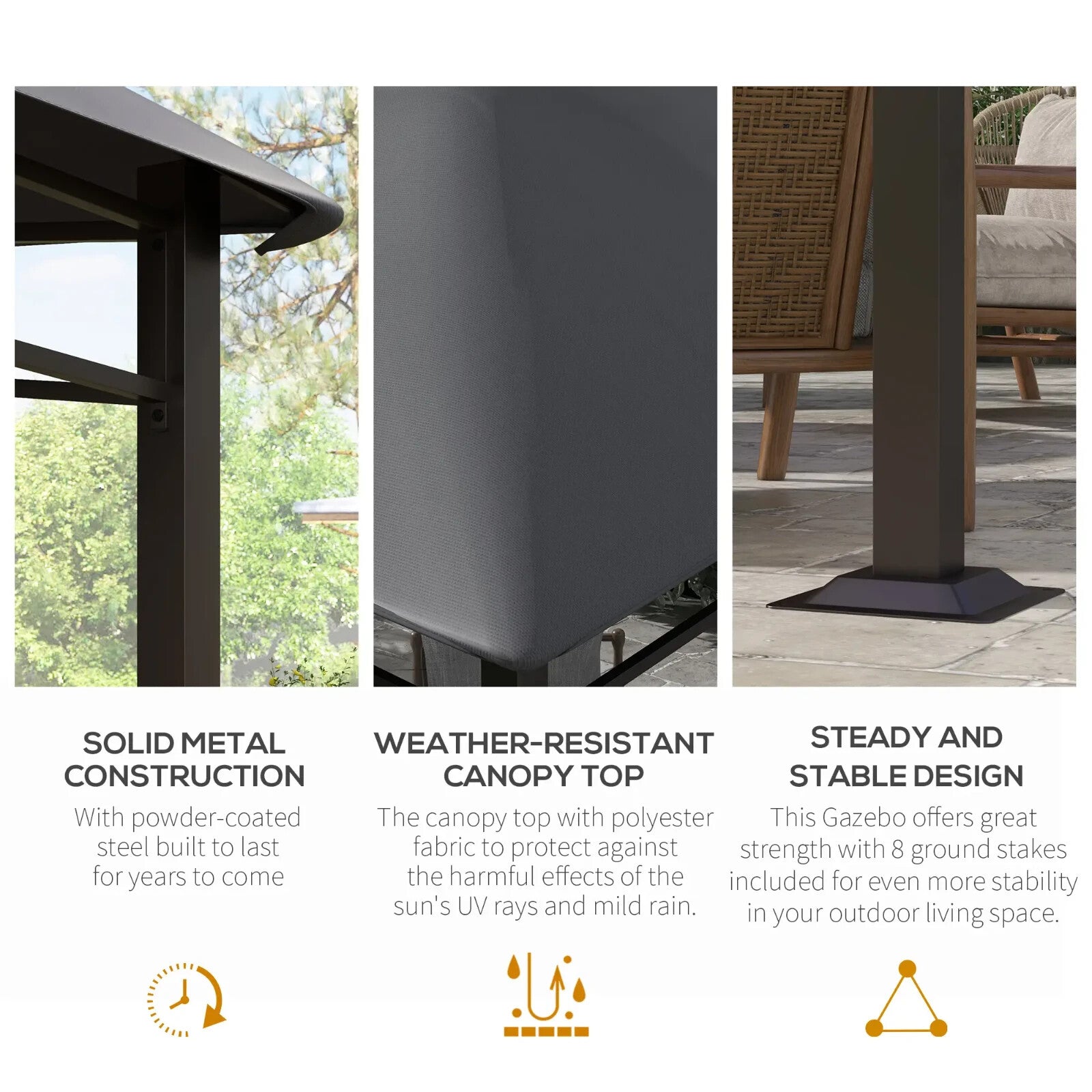 3x3(m) Outdoor Patio Gazebo Metal Garden Pavilion Canopy Tent Steel Frame Grey - Home and Garden Furniture Shop - rustic - furniture