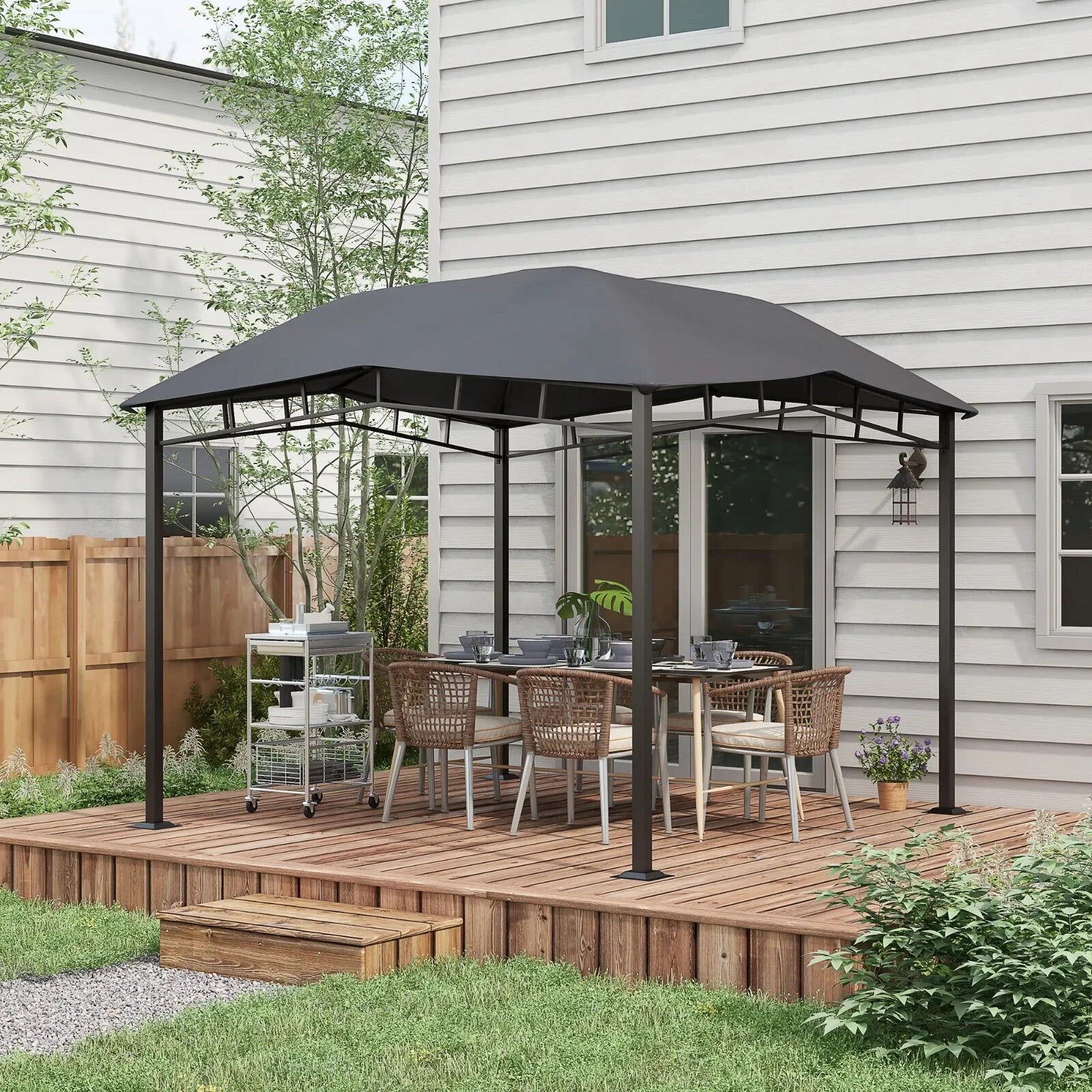 3x3(m) Outdoor Patio Gazebo Metal Garden Pavilion Canopy Tent Steel Frame Grey - Home and Garden Furniture Shop - rustic - furniture