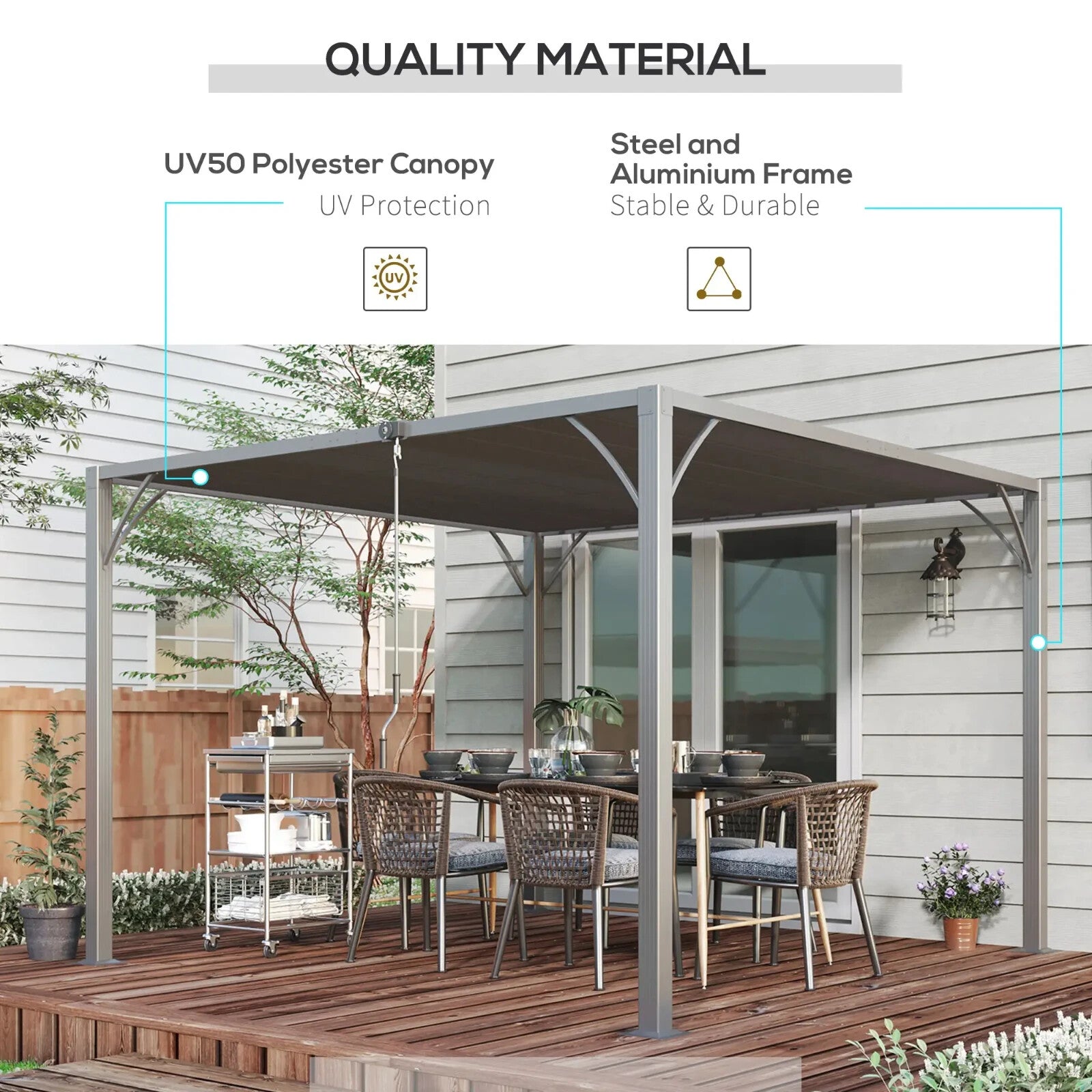 3x3m Outdoor Pergola with Retractable Roof Grey Aluminium Patio Gazebo Canopy - Home and Garden Furniture Shop - rustic - furniture