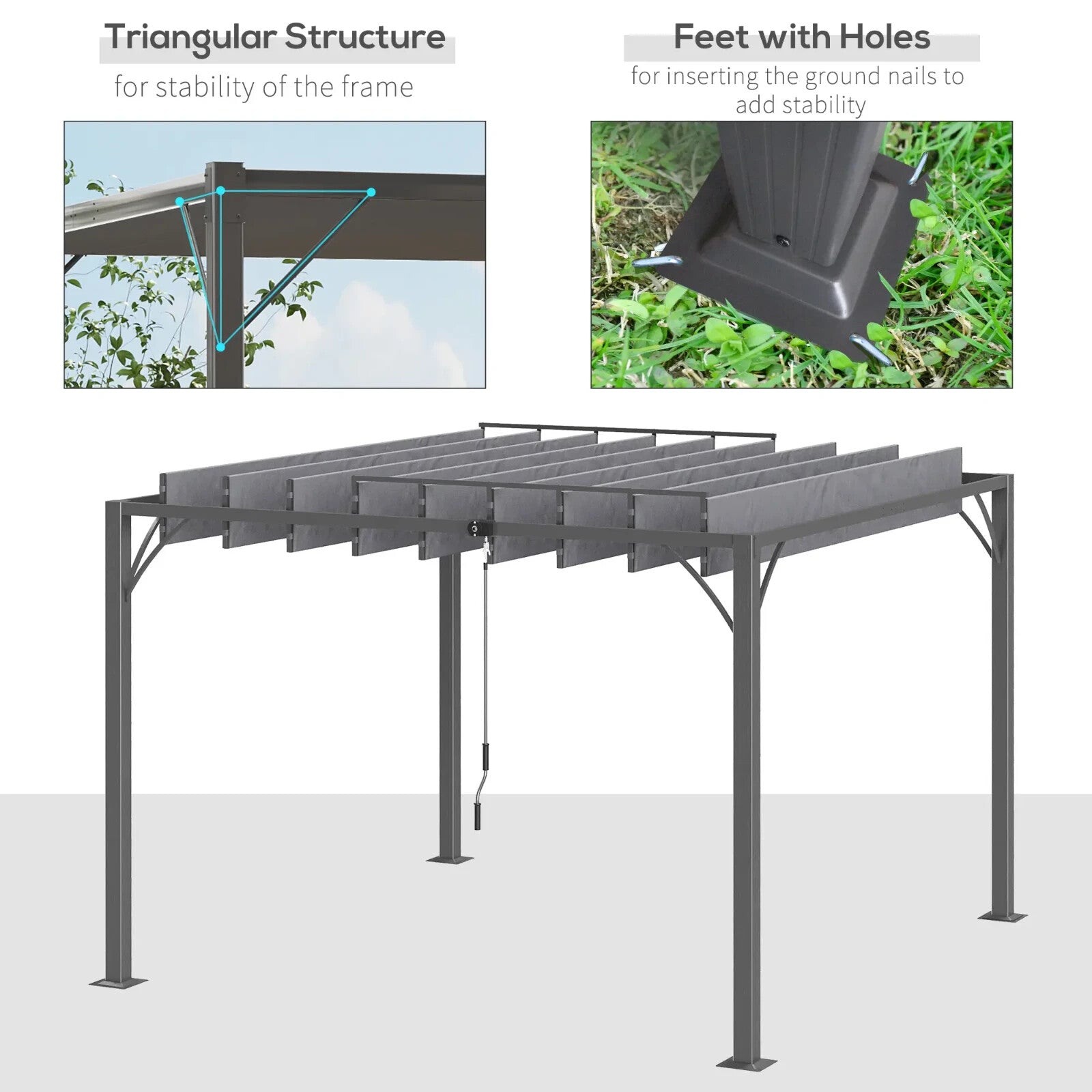 3x3m Outdoor Pergola with Retractable Roof Grey Aluminium Patio Gazebo Canopy - Home and Garden Furniture Shop - rustic - furniture