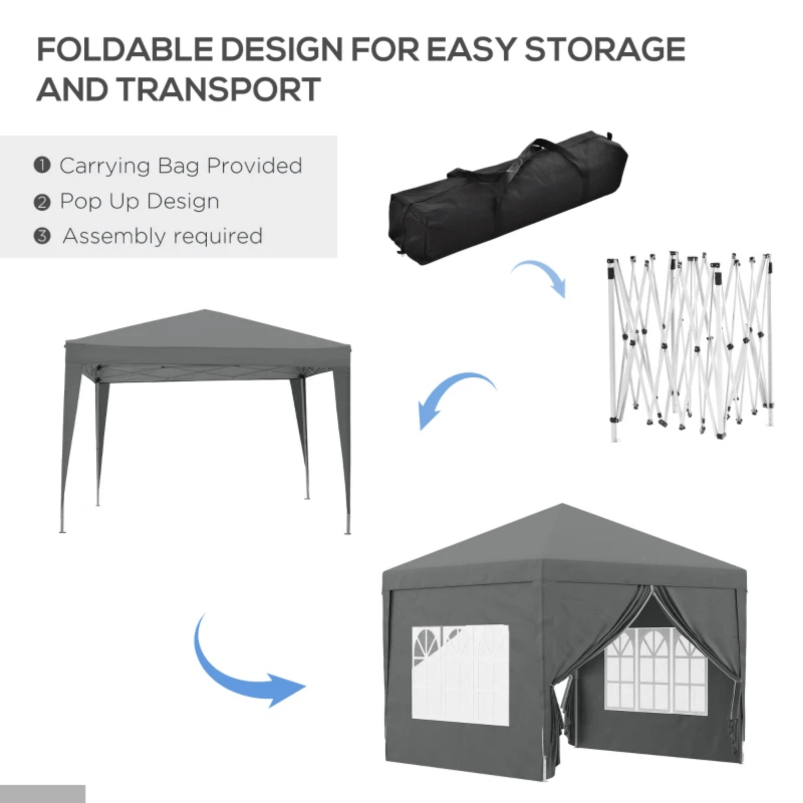 3x3m Pop Up Gazebo with Sides Party Tent Canopy Garden Hot Tub Roof Shelter Grey - Home and Garden Furniture Shop - #rustic - furniture#