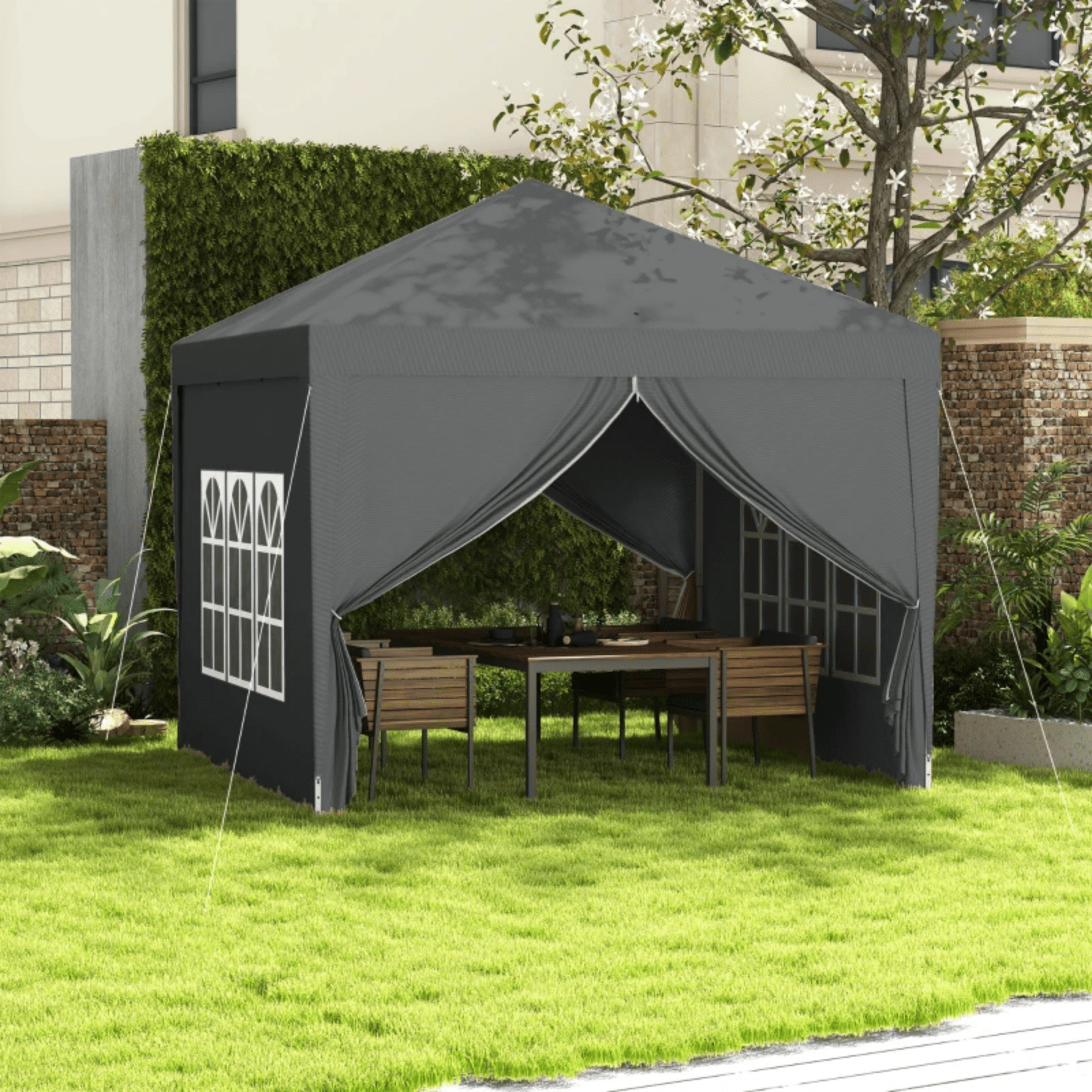 3x3m Pop Up Gazebo with Sides Party Tent Canopy Garden Hot Tub Roof Shelter Grey - Home and Garden Furniture Shop - #rustic - furniture#