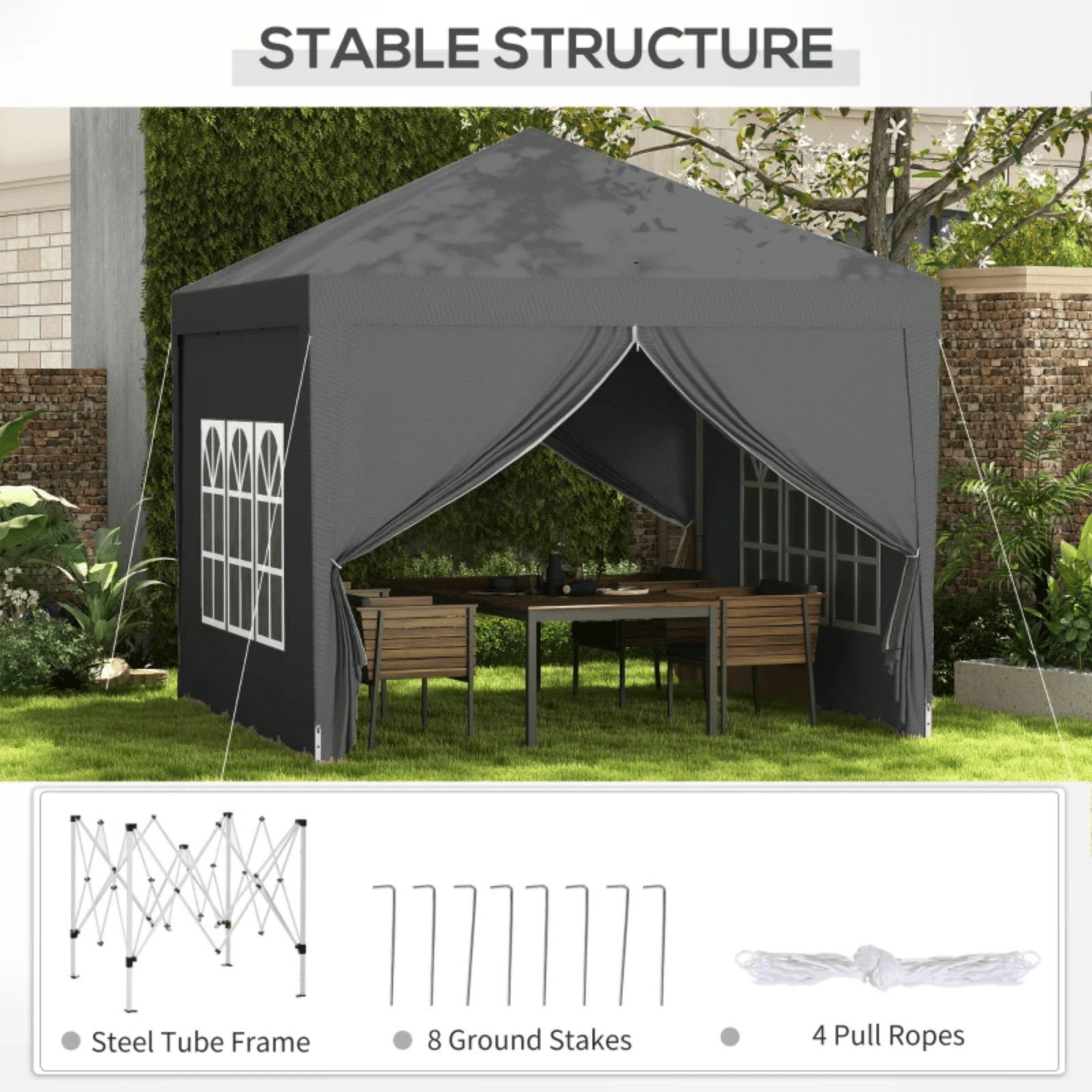 3x3m Pop Up Gazebo with Sides Party Tent Canopy Garden Hot Tub Roof Shelter Grey - Home and Garden Furniture Shop - #rustic - furniture#