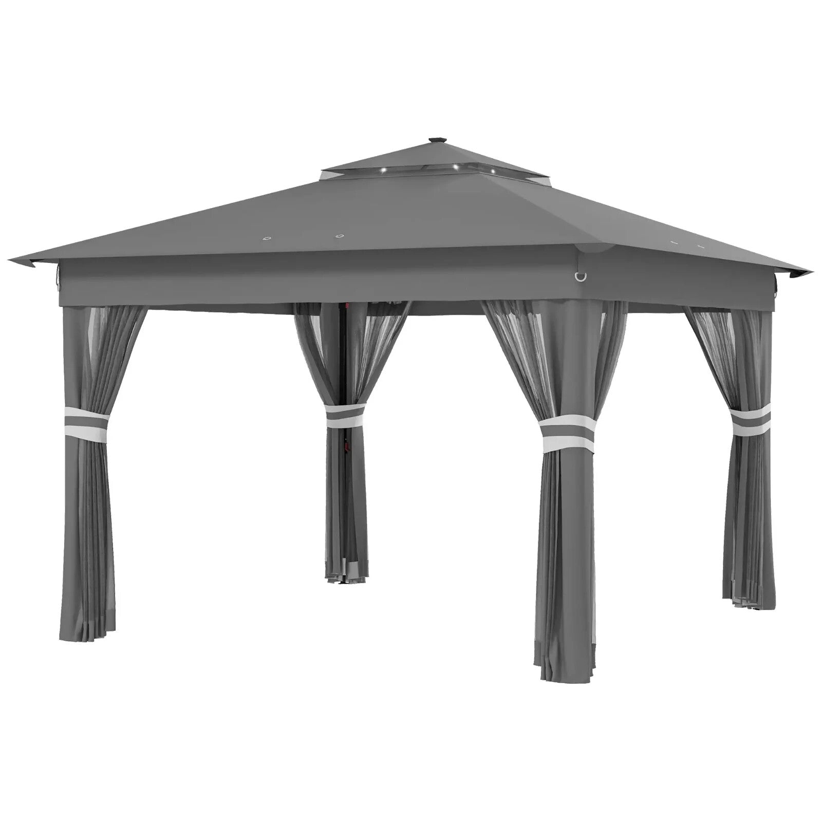3x3m Pop Up Gazebo with Solar LED Lights Netting Curtain Patio Garden Party Tent - Home and Garden Furniture Shop - rustic - furniture