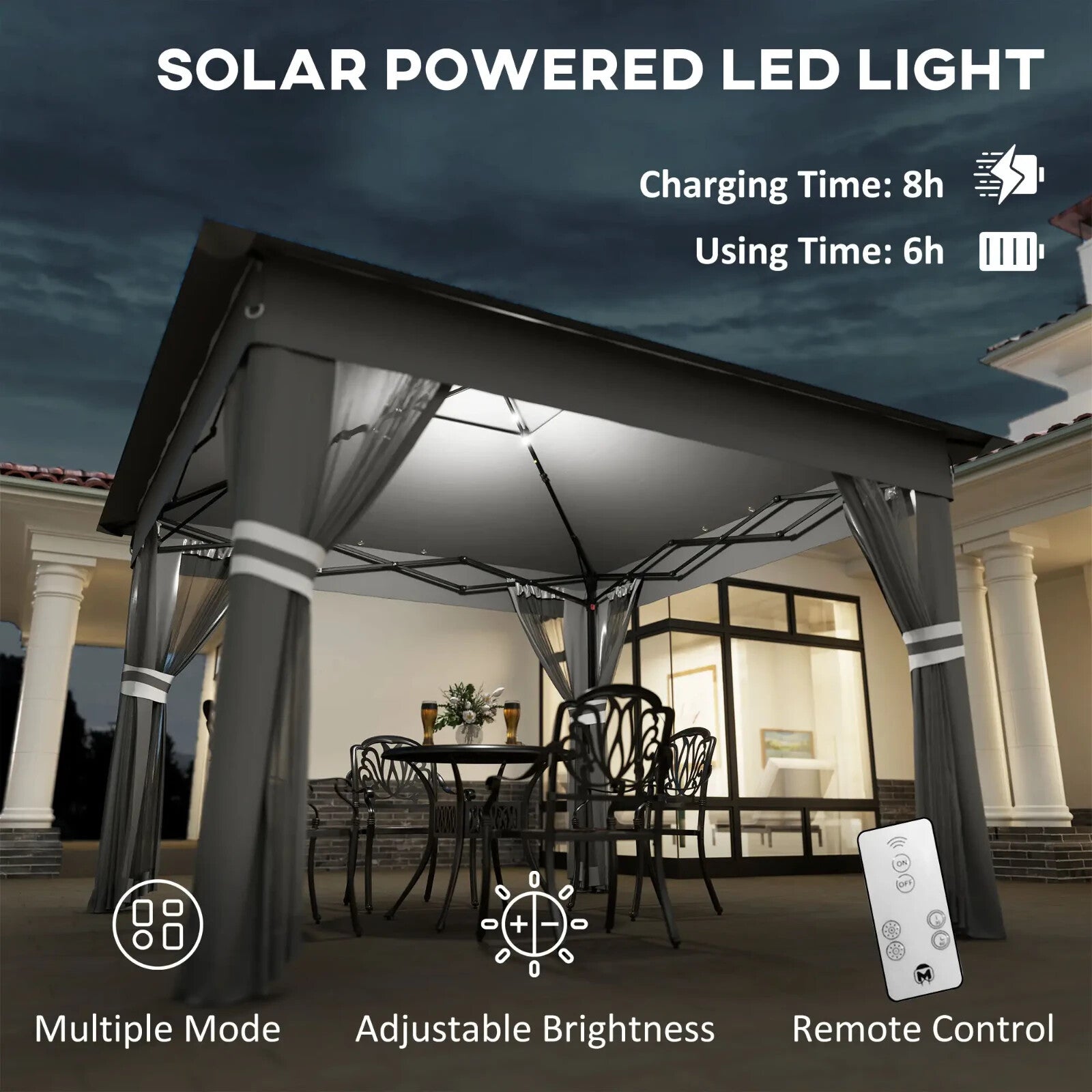 3x3m Pop Up Gazebo with Solar LED Lights Netting Curtain Patio Garden Party Tent - Home and Garden Furniture Shop - rustic - furniture