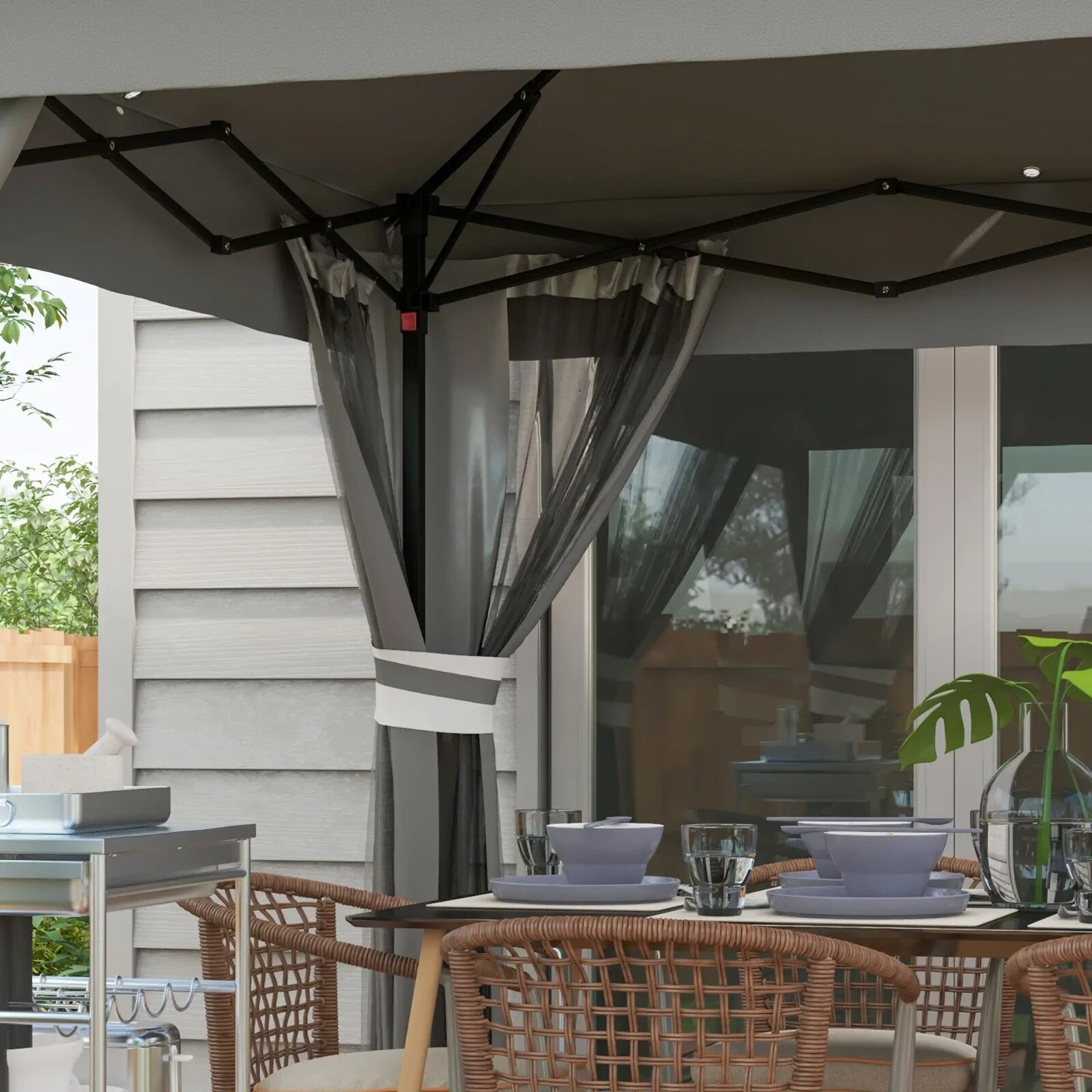 3x3m Pop Up Gazebo with Solar LED Lights Netting Curtain Patio Garden Party Tent - Home and Garden Furniture Shop - rustic - furniture