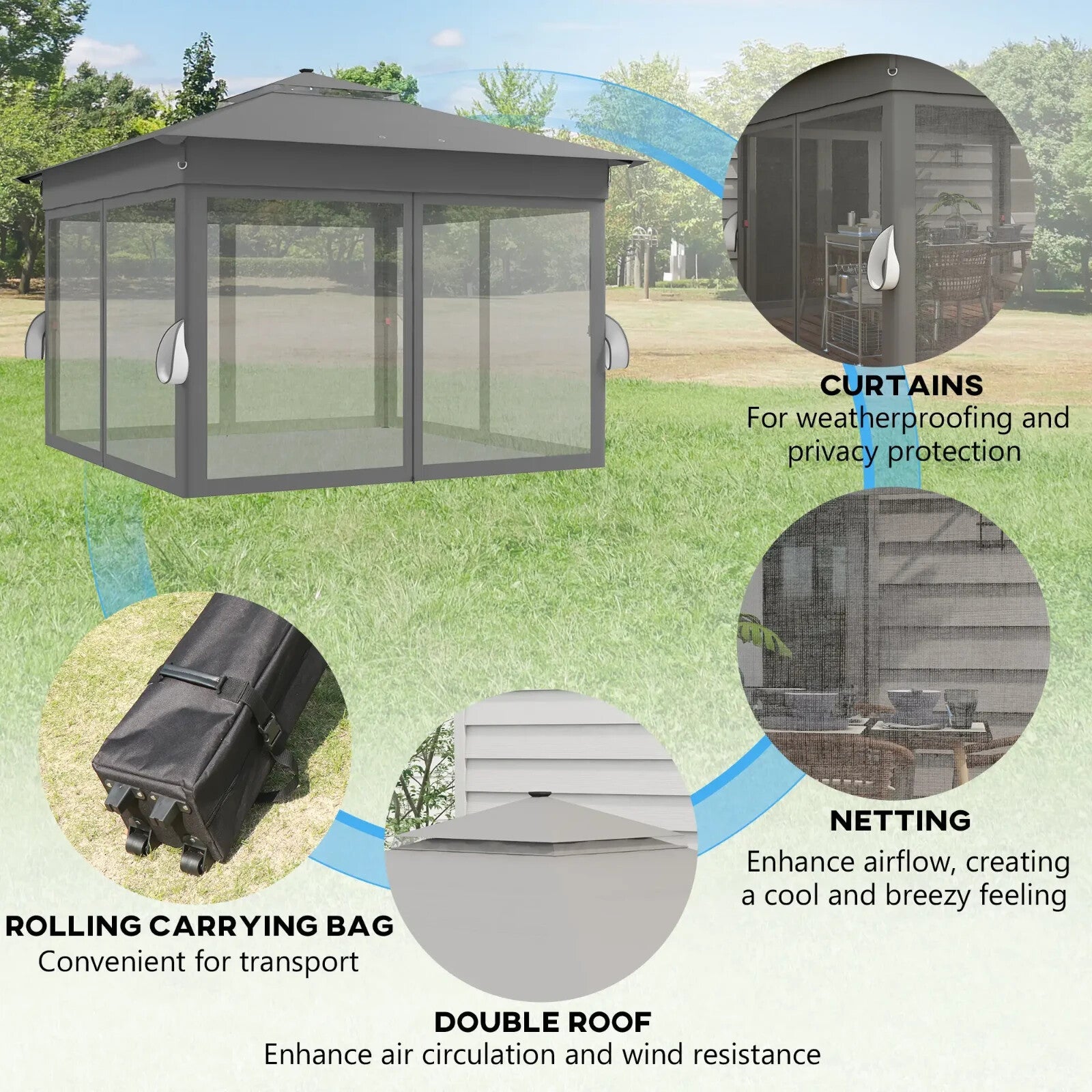 3x3m Pop Up Gazebo with Solar LED Lights Netting Curtain Patio Garden Party Tent - Home and Garden Furniture Shop - rustic - furniture