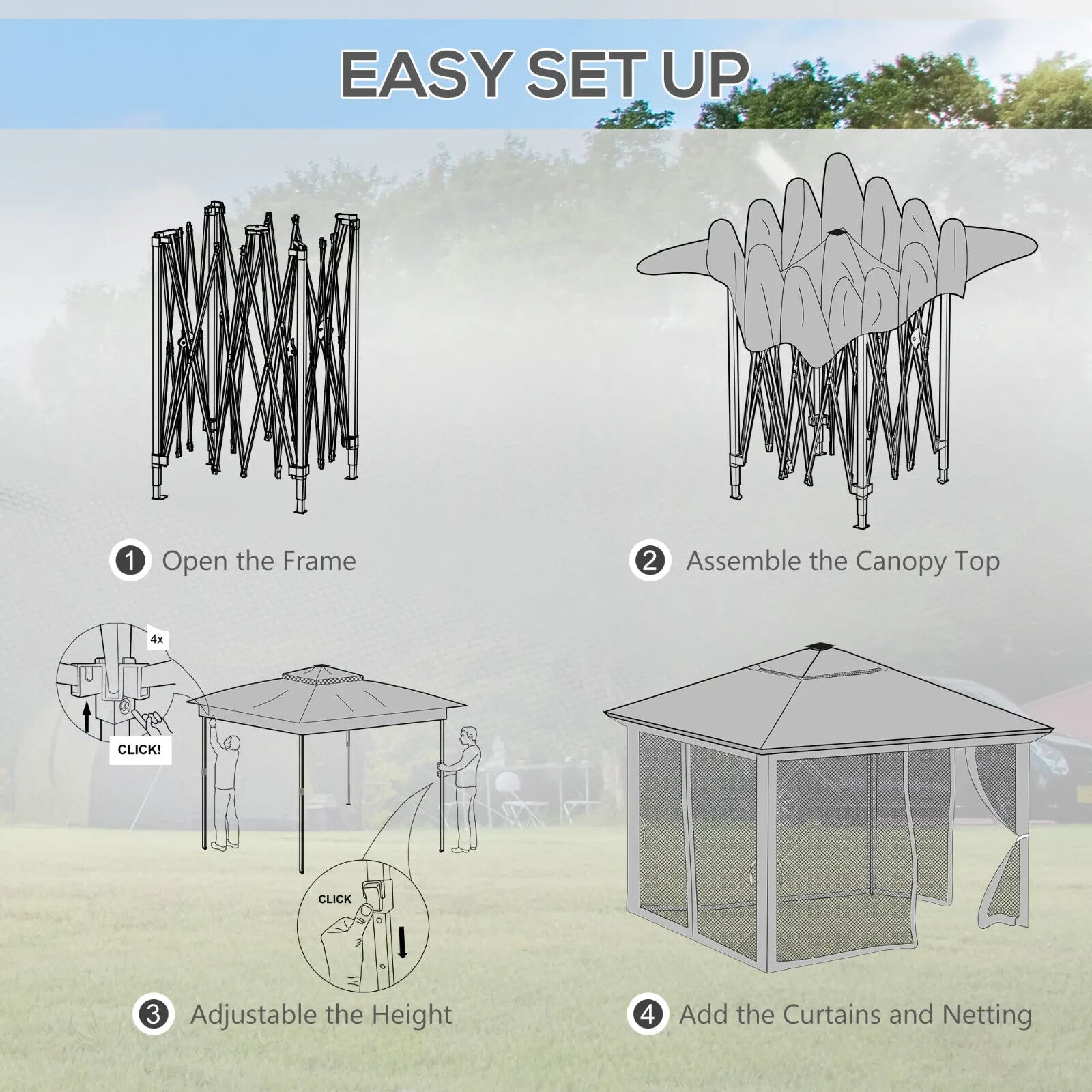 3x3m Pop Up Gazebo with Solar LED Lights Netting Curtain Patio Garden Party Tent - Home and Garden Furniture Shop - rustic - furniture