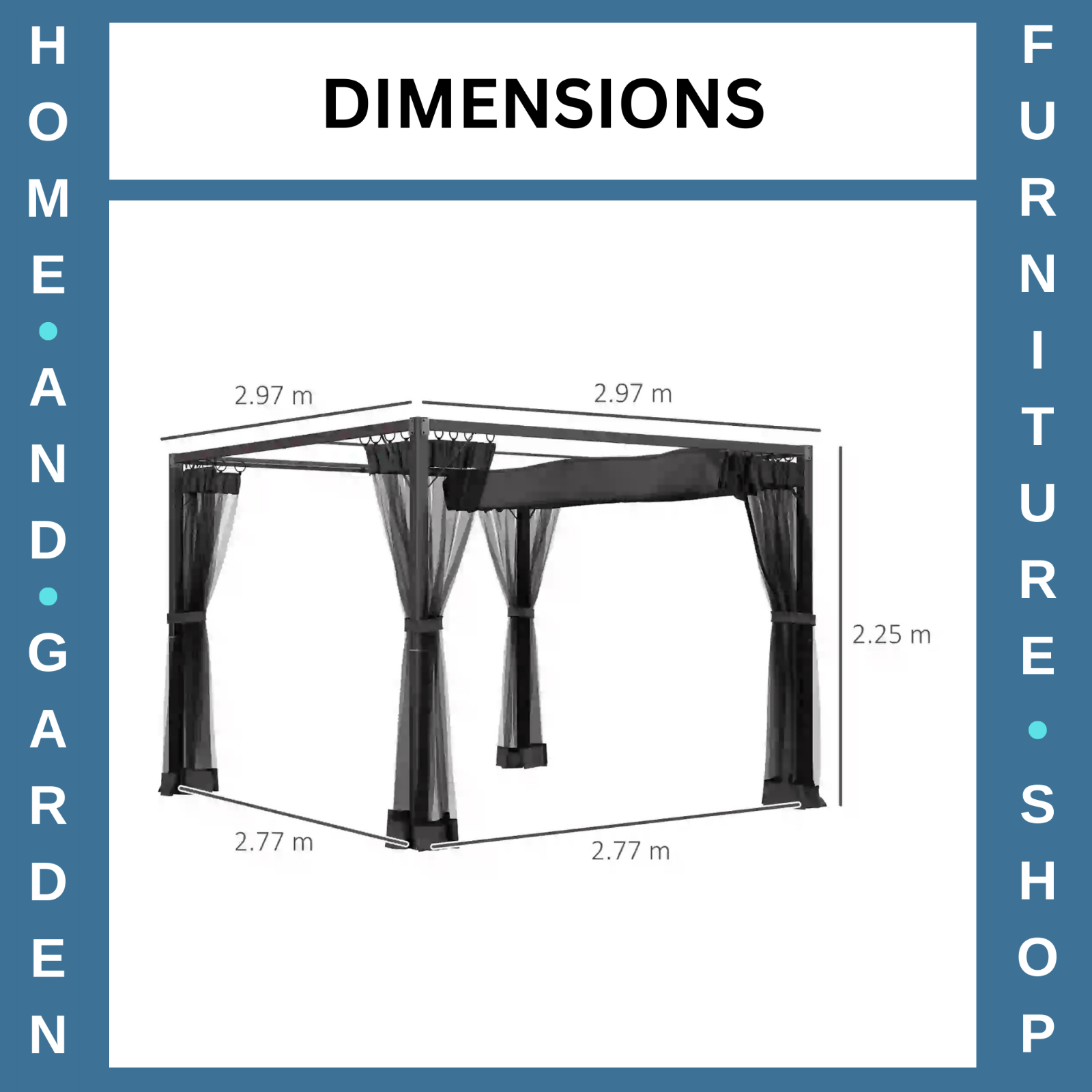 3x3m Retractable Pergola Gazebo w/ Netting Garden Shelter Canopy for Patio Deck - Home and Garden Furniture Shop - rustic - furniture