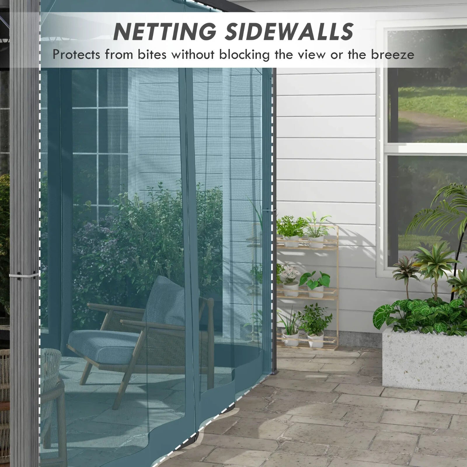 3x3m Retractable Pergola Gazebo w/ Netting Garden Shelter Canopy for Patio Deck - Home and Garden Furniture Shop - rustic - furniture