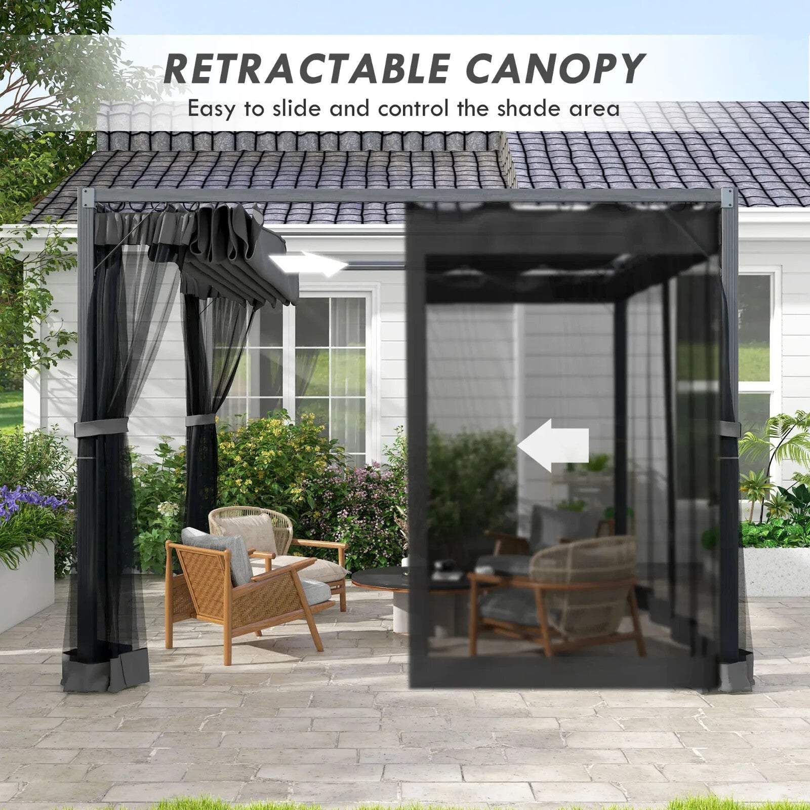 3x3m Retractable Pergola Gazebo w/ Netting Garden Shelter Canopy for Patio Deck - Home and Garden Furniture Shop - rustic - furniture