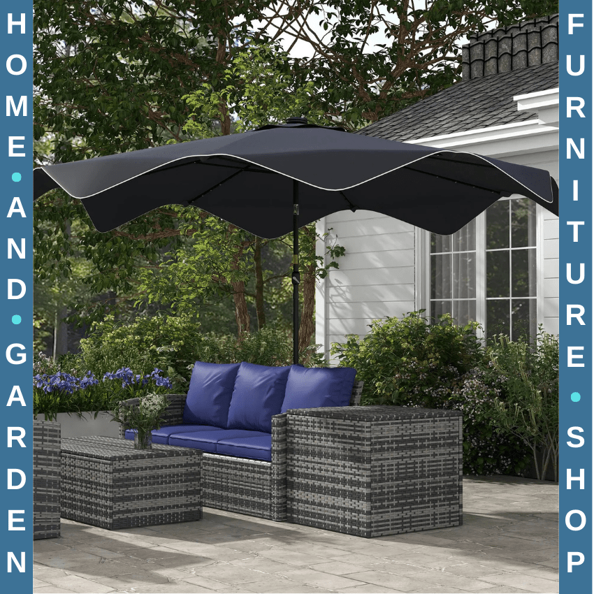 3x3m Solar LED Garden Parasol Patio Umbrella Outdoor Tilt Crank Sun Shade Grey - Home and Garden Furniture Shop - rustic - furniture