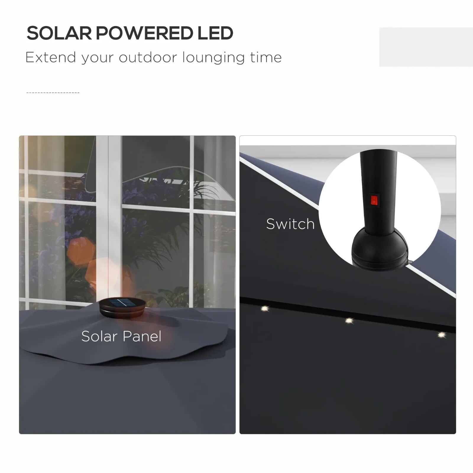 3x3m Solar LED Garden Parasol Patio Umbrella Outdoor Tilt Crank Sun Shade Grey - Home and Garden Furniture Shop - rustic - furniture