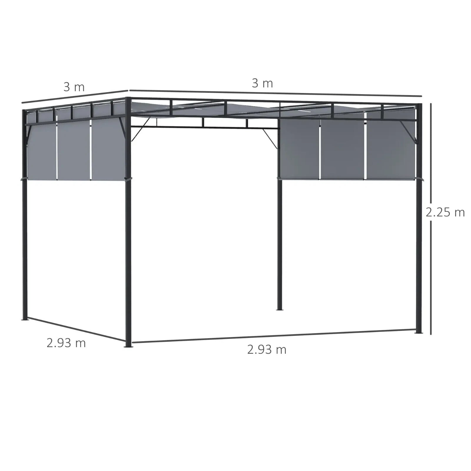 3x3m Steel Pergola Gazebo with Retractable Roof Canopy Garden Patio Shelter - Home and Garden Furniture Shop - rustic - furniture