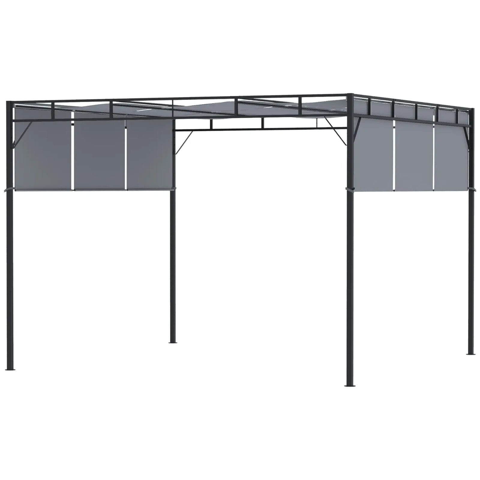 3x3m Steel Pergola Gazebo with Retractable Roof Canopy Garden Patio Shelter - Home and Garden Furniture Shop - rustic - furniture