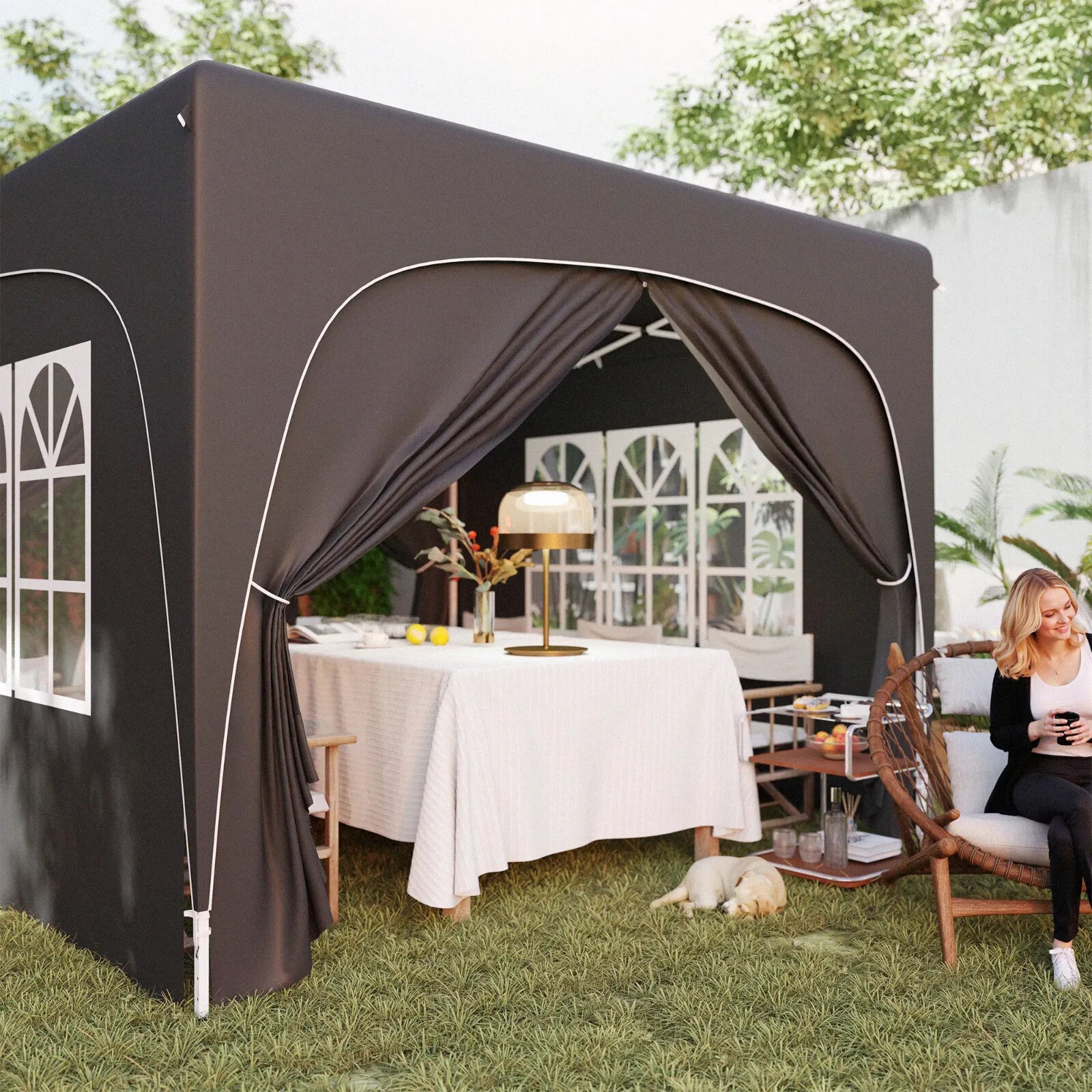 3x3m UPF50+ Pop - Up Gazebo with Metal Frame Sides and Zipper Carry Bag, Black - Home and Garden Furniture Shop - rustic - furniture