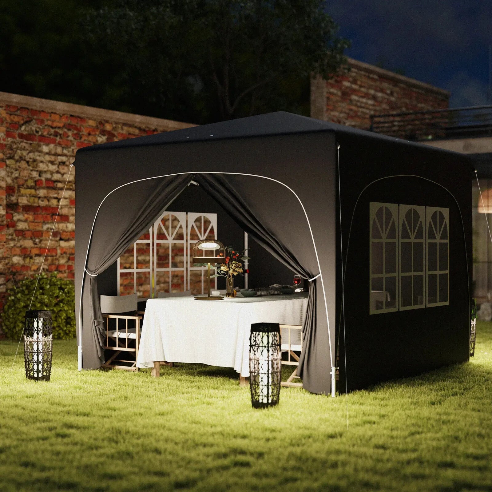 3x3m UPF50+ Pop - Up Gazebo with Metal Frame Sides and Zipper Carry Bag, Black - Home and Garden Furniture Shop - rustic - furniture
